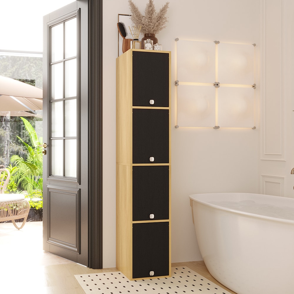 Homsee C-KF520054-01 Modern Bathroom Storage Cabinet with 4 Compartments Wood Grain Finish Narrow Organizer for Small Spaces