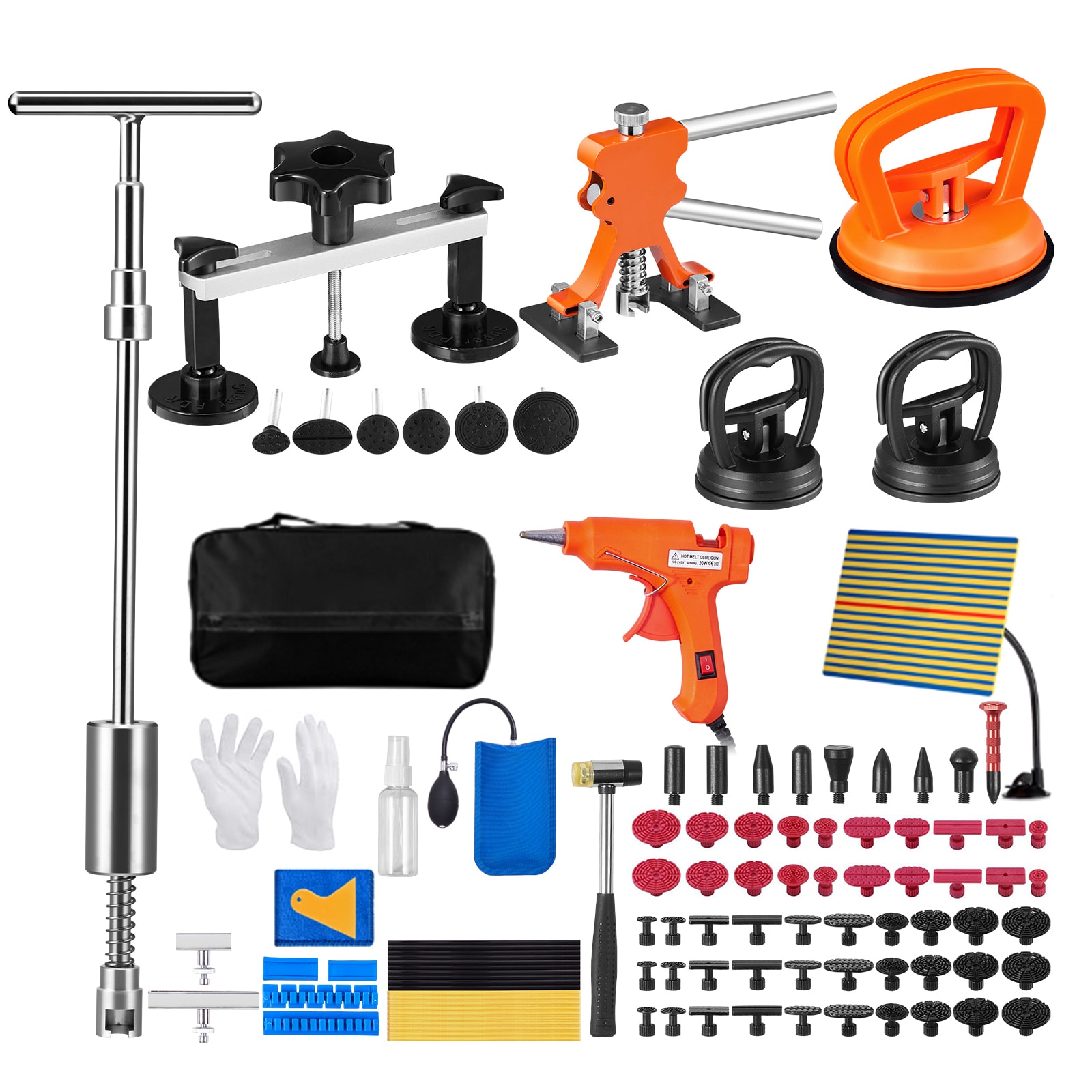 VEVOR 107 PCS Dent Removal Kit  Paintless Dent Repair Kit with Golden Lifter  Bridge Puller  Slide Hammer T-bar Dent Puller  Suction Cup Dent Puller for Auto Body Dents  Hail Damage  Door Ding