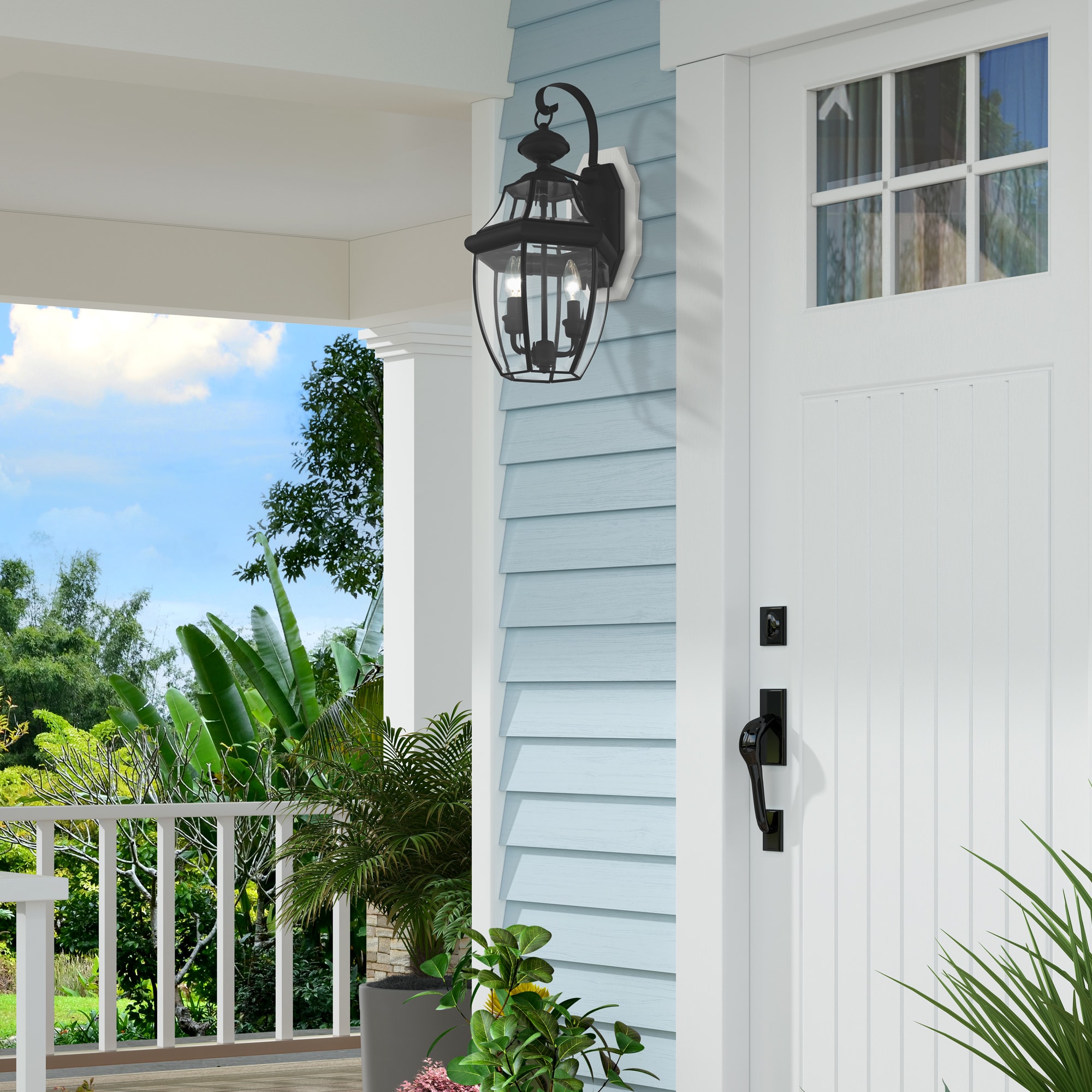 Monterey Colonial Style Black Brass Outdoor Wall Lantern