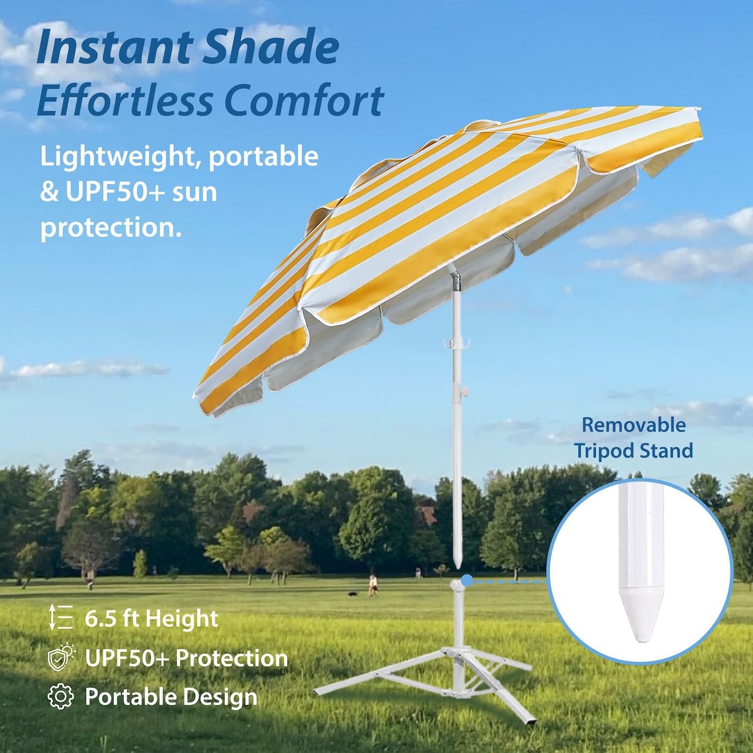 6 ft patio umbrella with stand Justincity Shade Umbrella 6ft Portable Canopy with Adjustable Height Steel Tripod Stand Sun Protection Carry Bag Cup Holders for Beach Sports