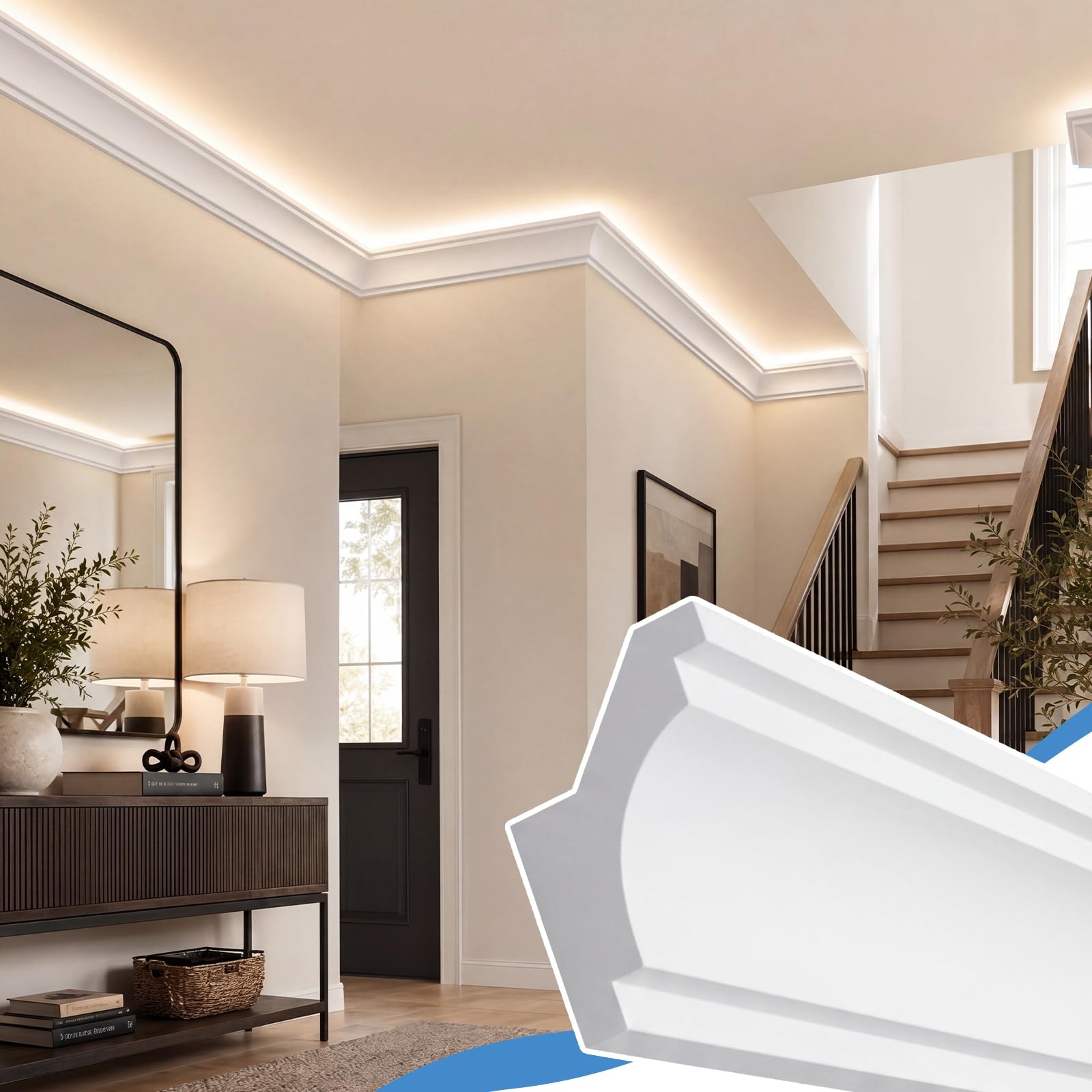 Justincity  6 Piece Ceiling Crown Molding LED Duct Kit Total 23.62 Feet Seamless Ambient Accent Lighting Waterproof Channel for Easy LED Trim