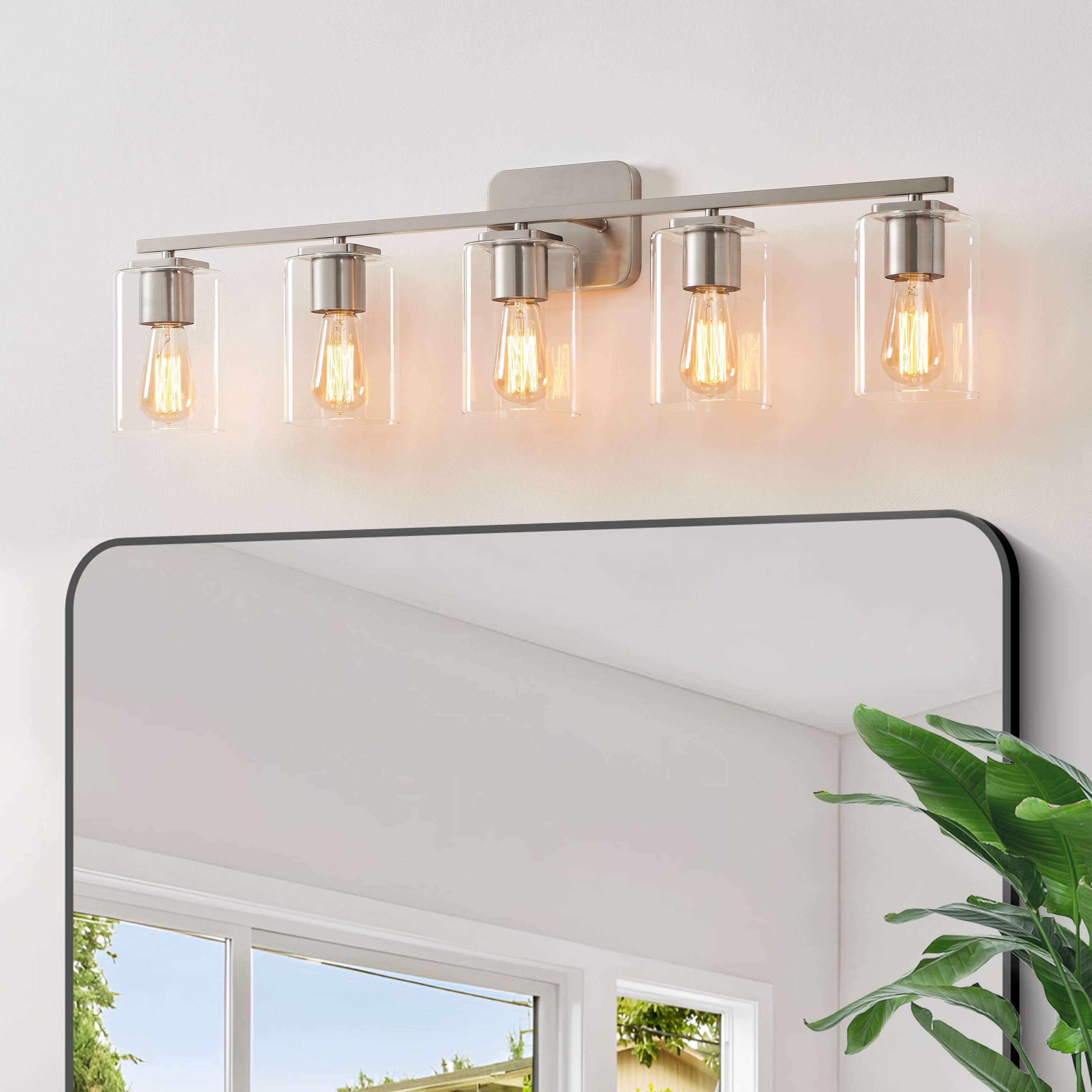 KAWOTI 21404 Clemmon 35.5-in 5 -Light Brushed Nickel Transitional Vanity light