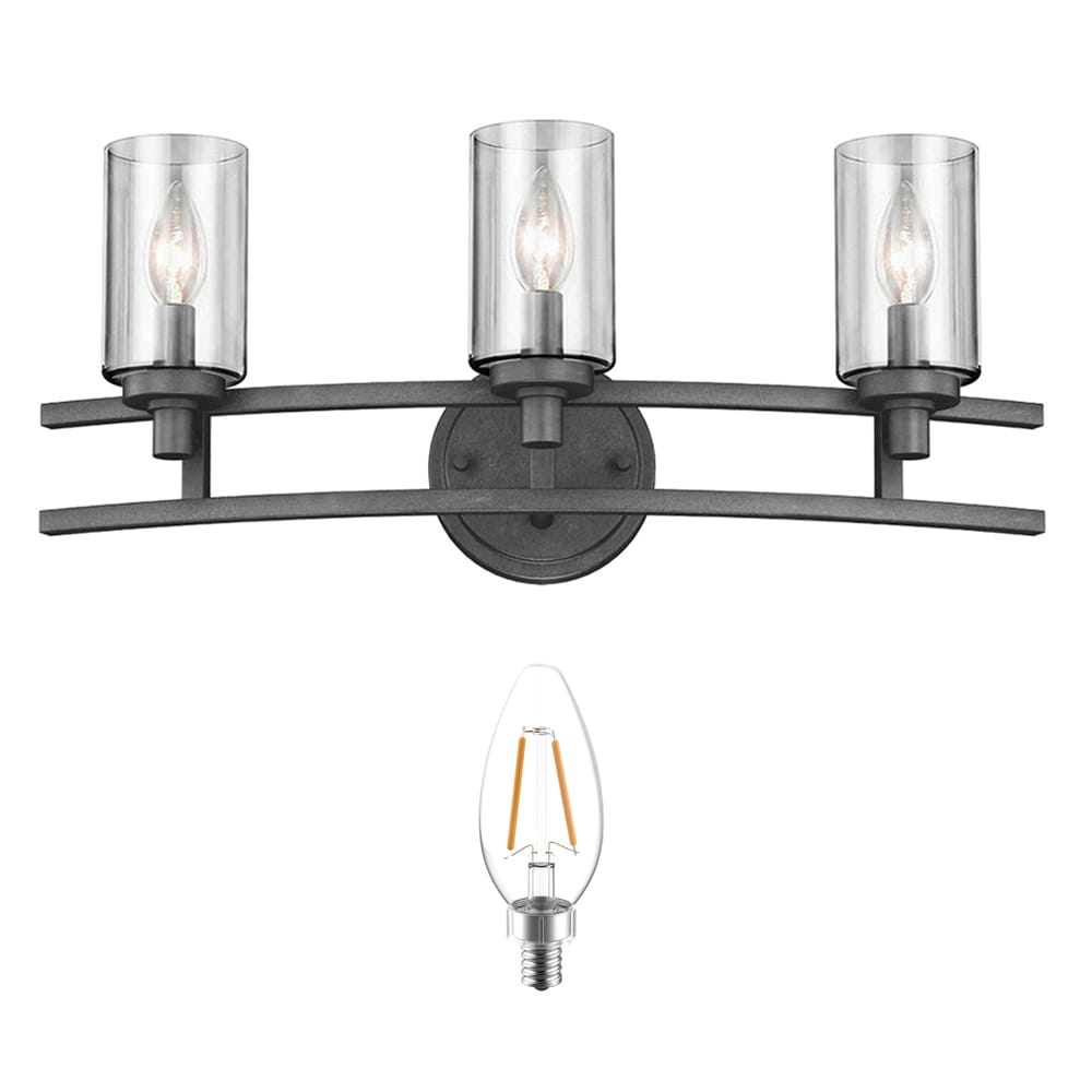 allen + roth Charlotte 22-in 3-Light Black Iron Rustic Vanity Light Collection