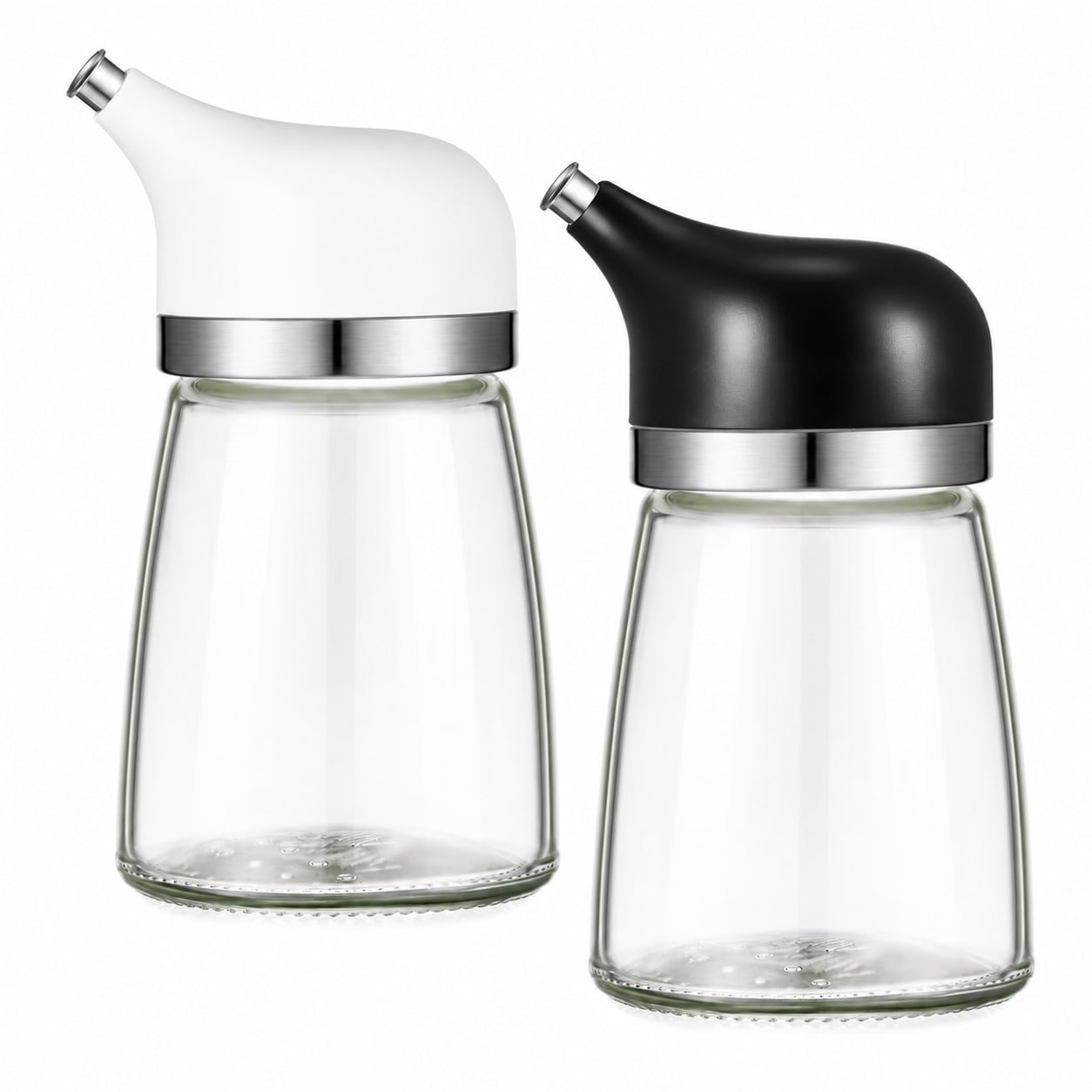 Aoibox  5 oz White and Black Glass Non Drip Condiment Dispenser Cruet Bottle Set of 2 Condiment Servers