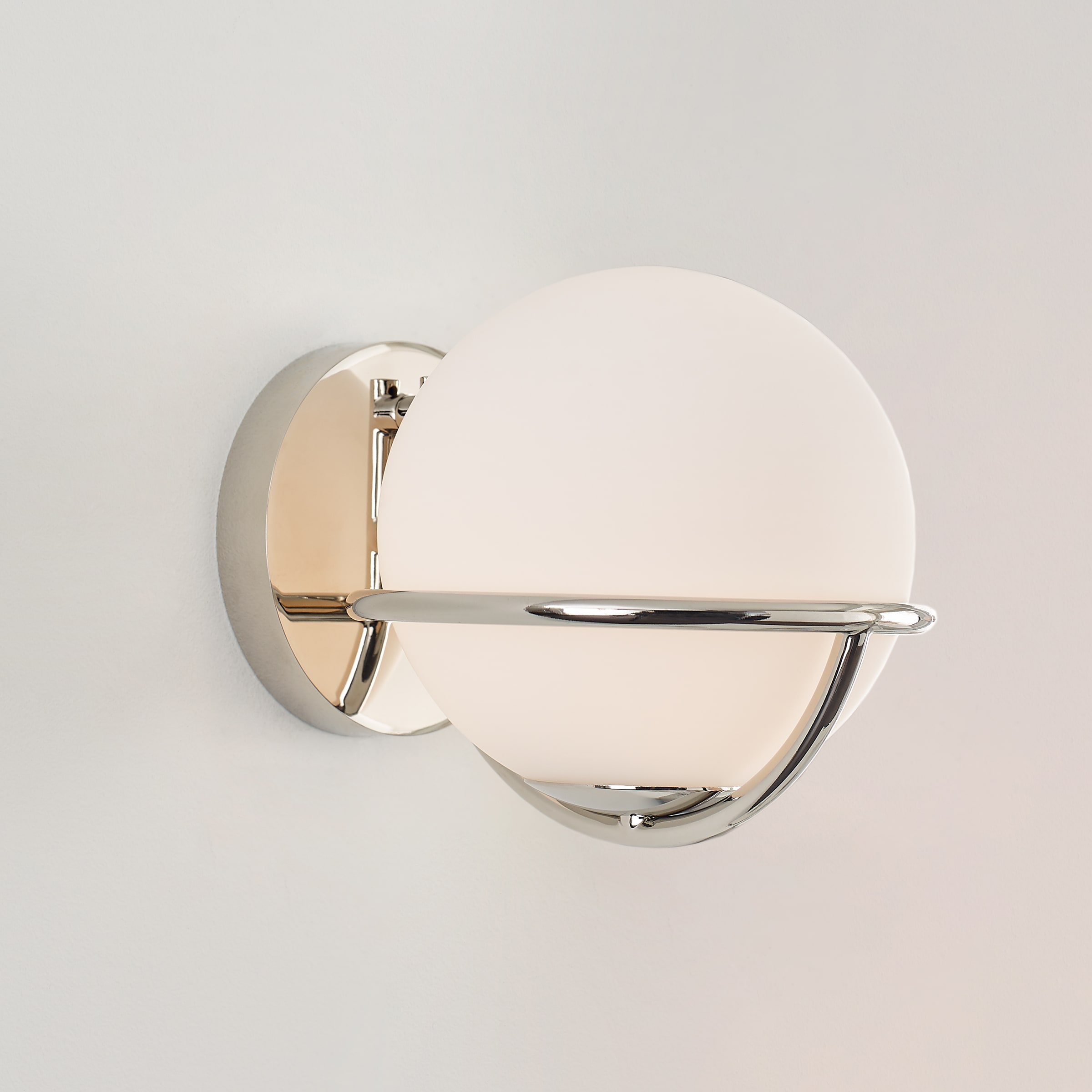 Ellen Crafted Polished Nickel 1-Light Wall Sconce with White Opal Glass