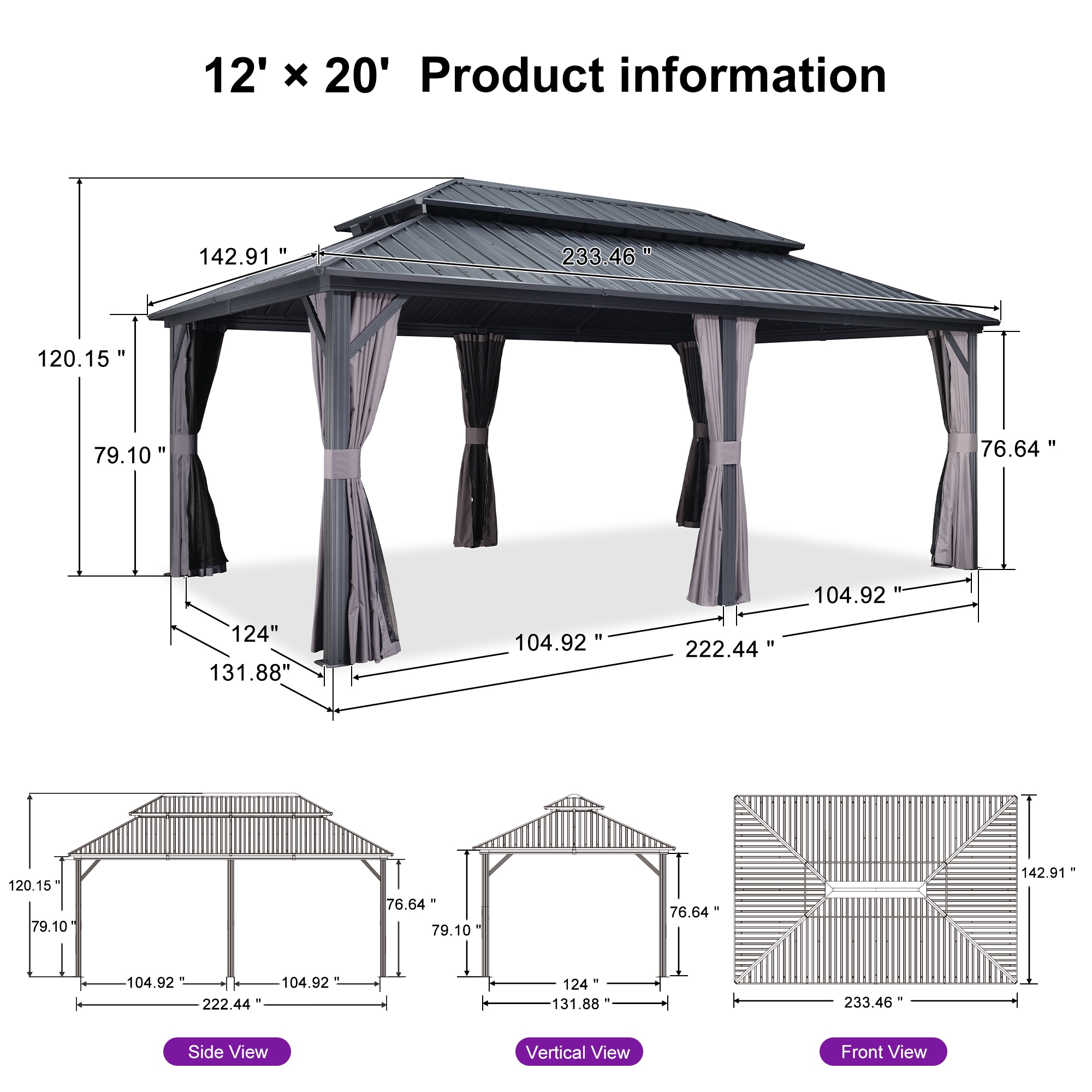 PURPLE LEAF LS04JJG1220 Wood-Resin-Gazebos - View #13