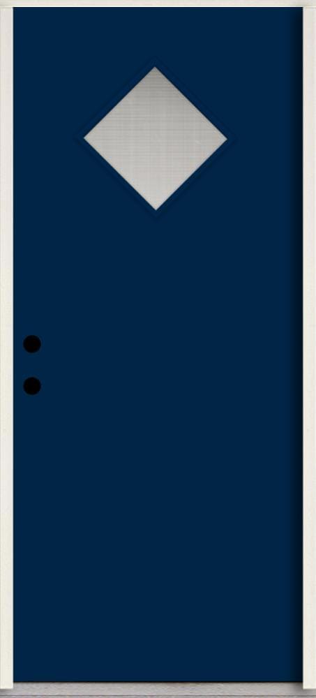 RELIABILT LO1067485 Spotlights 32-in x 80-in x 4-5/8-in Fiberglass 1/4 lite Right-hand inswing Naval Paint Painted Prehung Front Door Insulating core