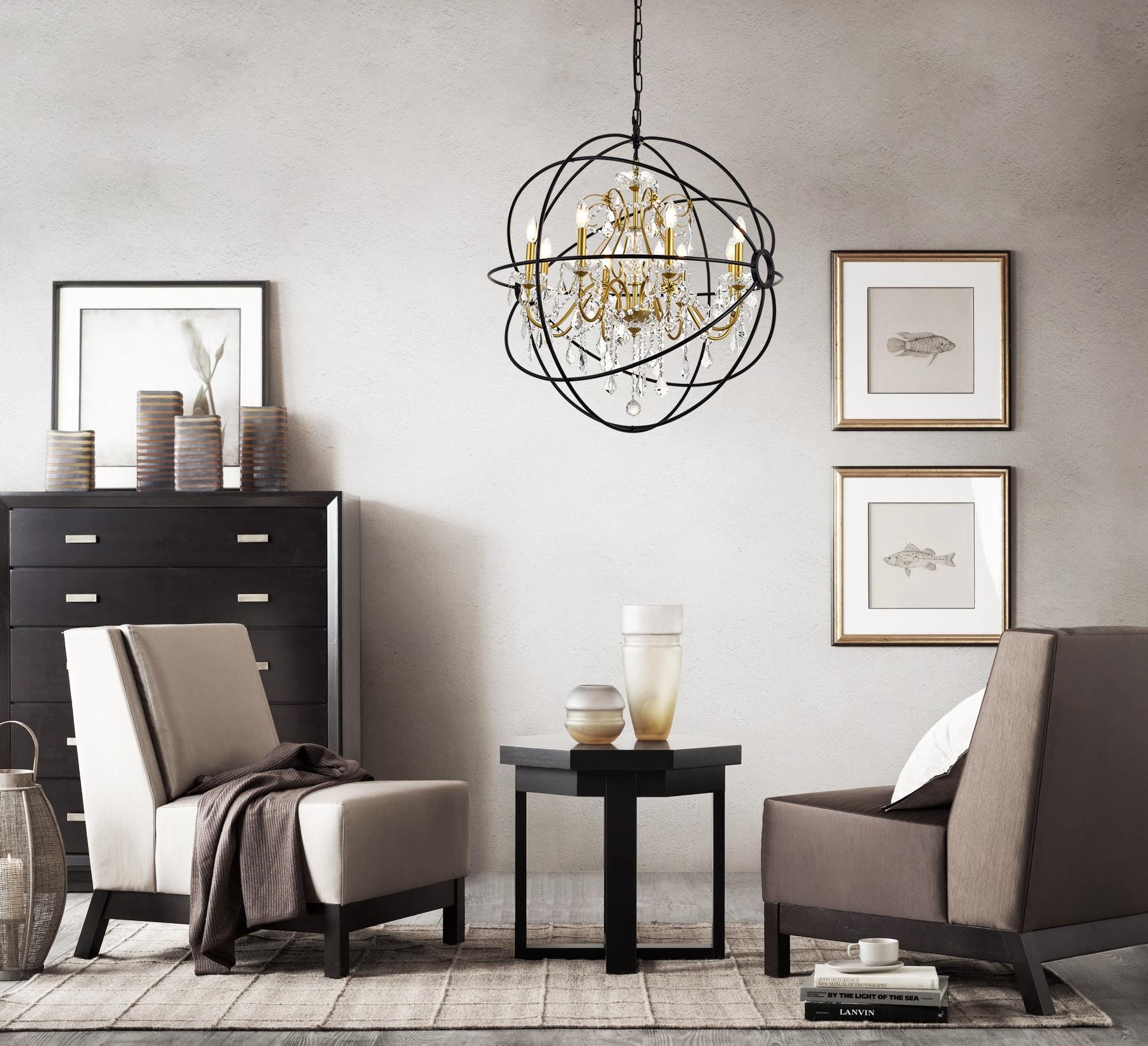 Cordelia 8-Light Black and Gold Crystal Pendant Chandelier