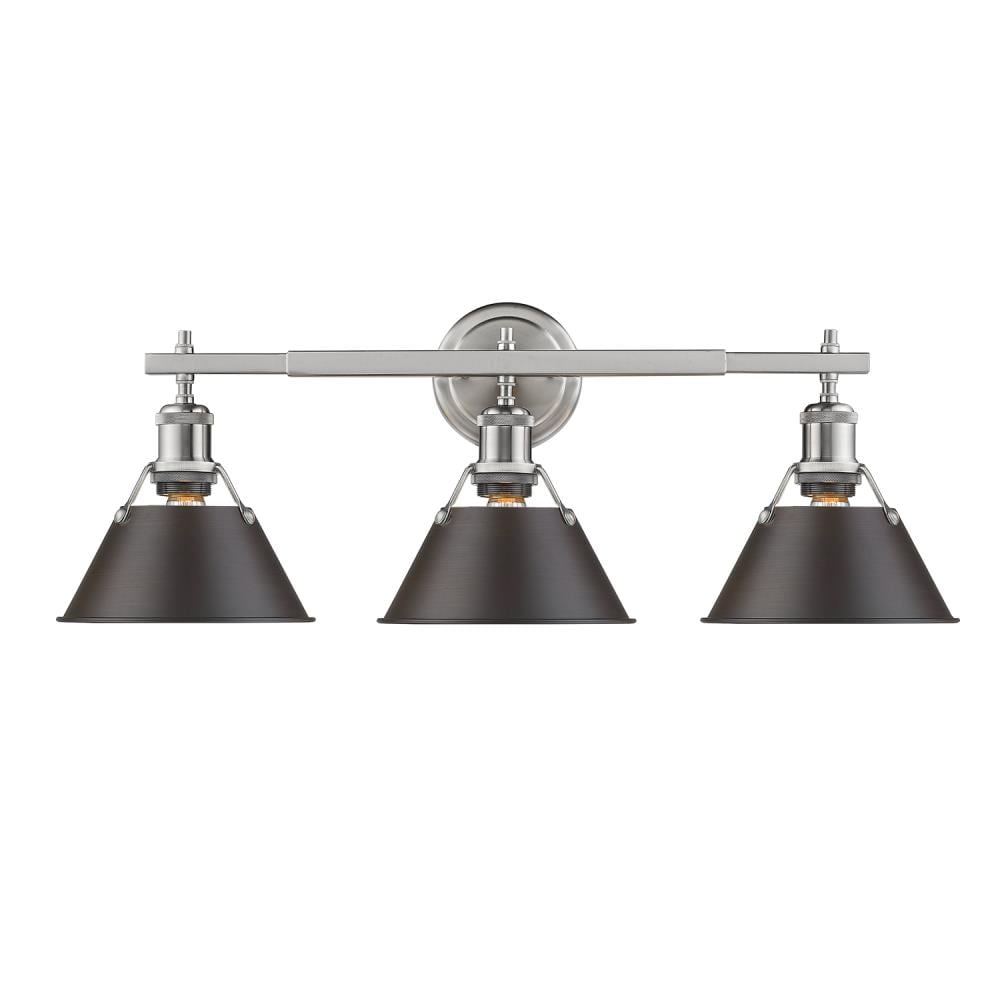 Golden Lighting 3306-BA3 PW-RBZ Orwell 27.25-in 3 -Light Satin Pewter Industrial Vanity light