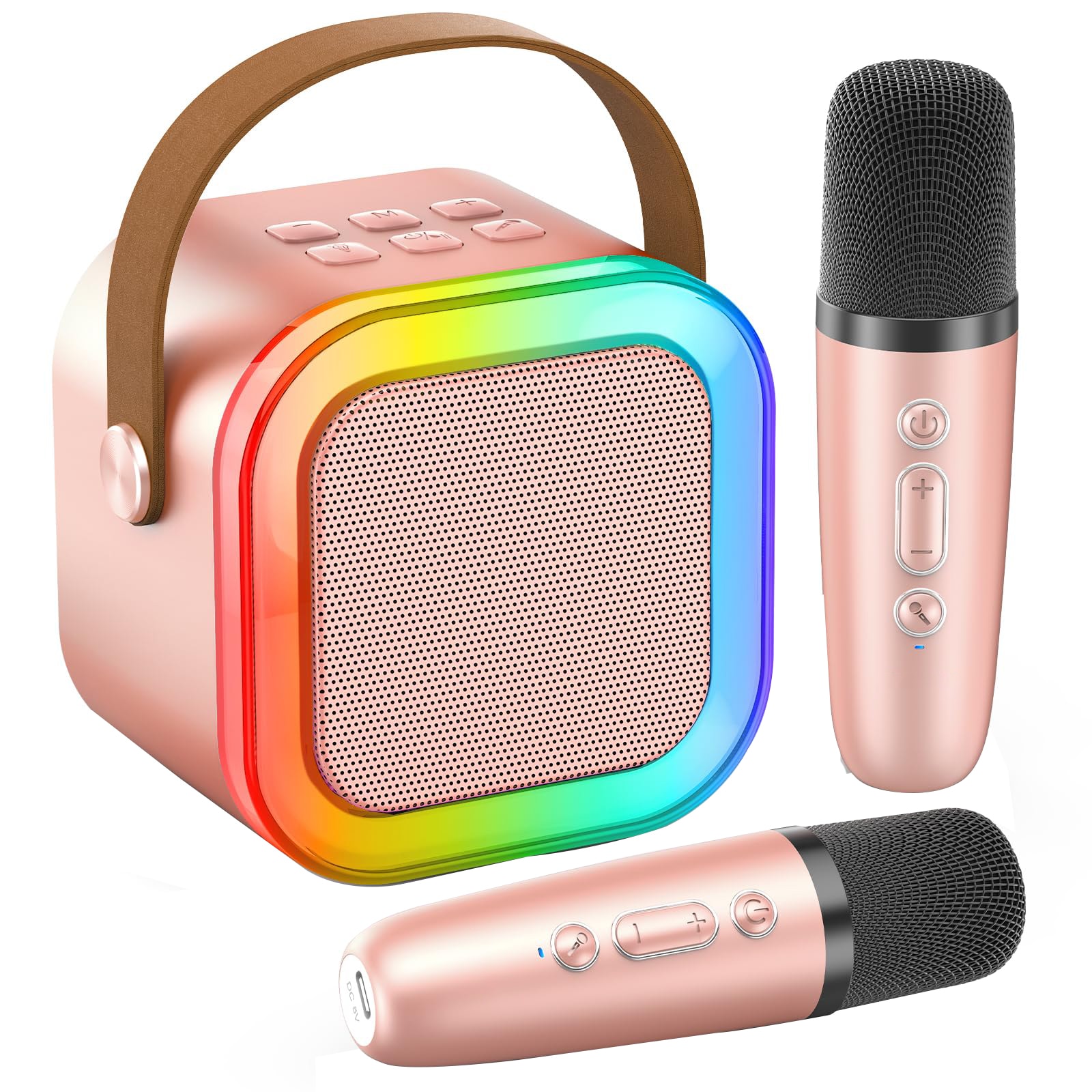 Etokfoks  mini karaoke machine portable singing speaker with 2 microphones disco lights and magic voice effects for kids and adults family