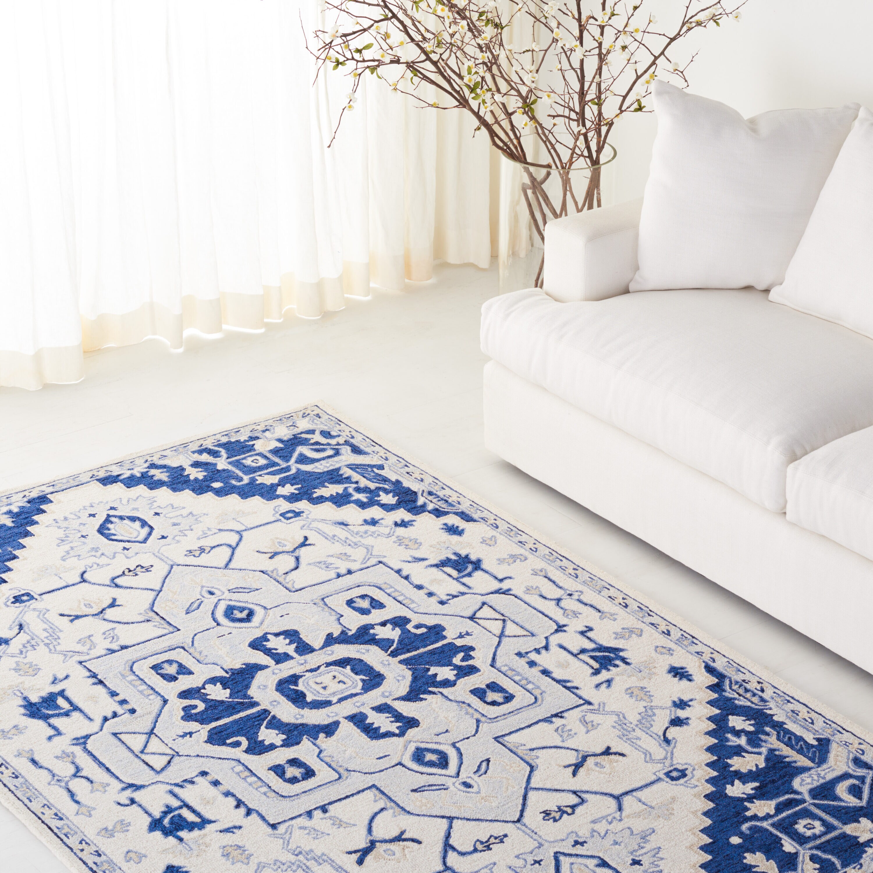 Lauren Ralph Lauren 9 x 12 (ft) Tufted Wool Ivory/Navy Rectangular Indoor Mid-Century Modern Spot Clean Only Area rug