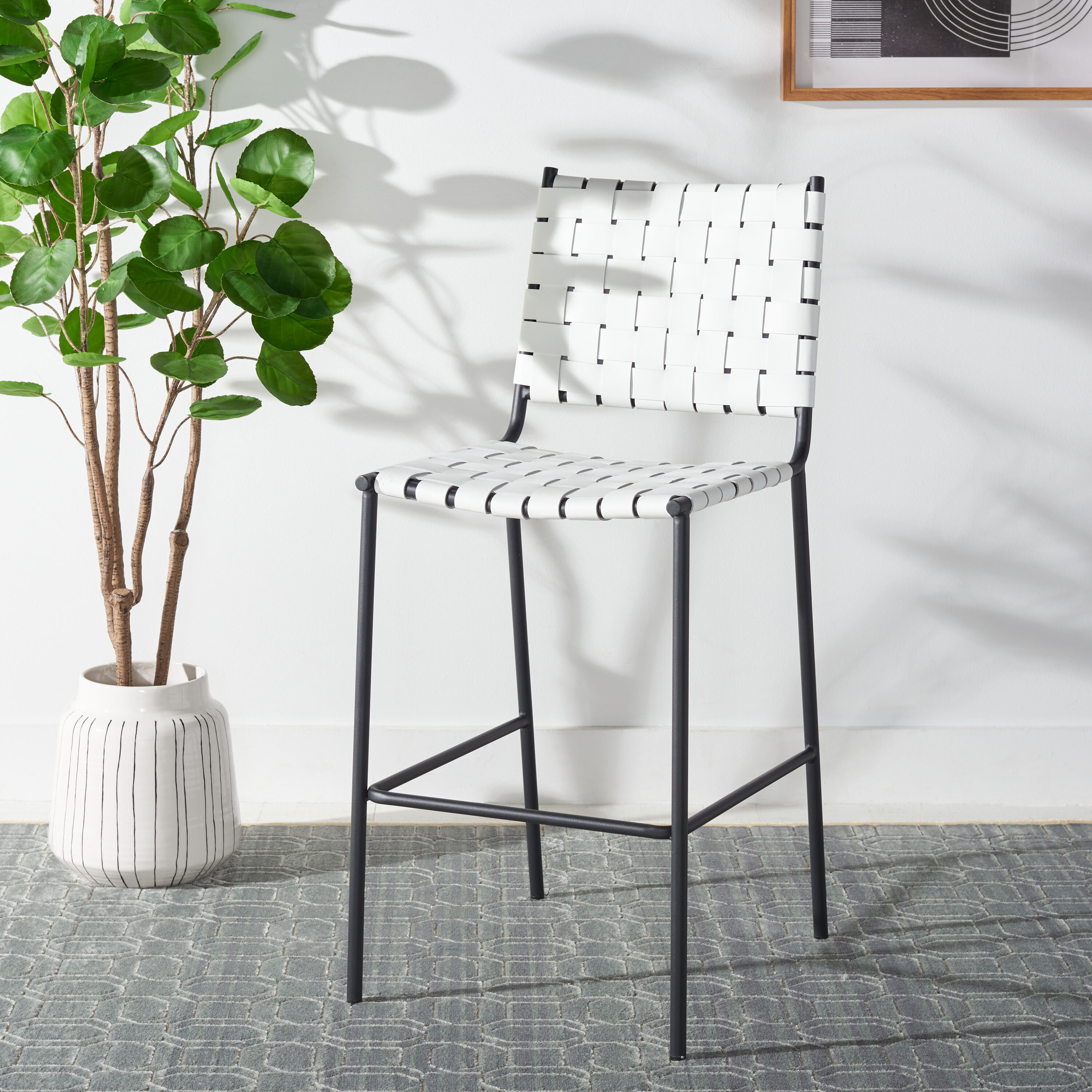 Safavieh BST3010D White/Black 26.0-in H Counter height Square seat Metal Bar Stool and Back