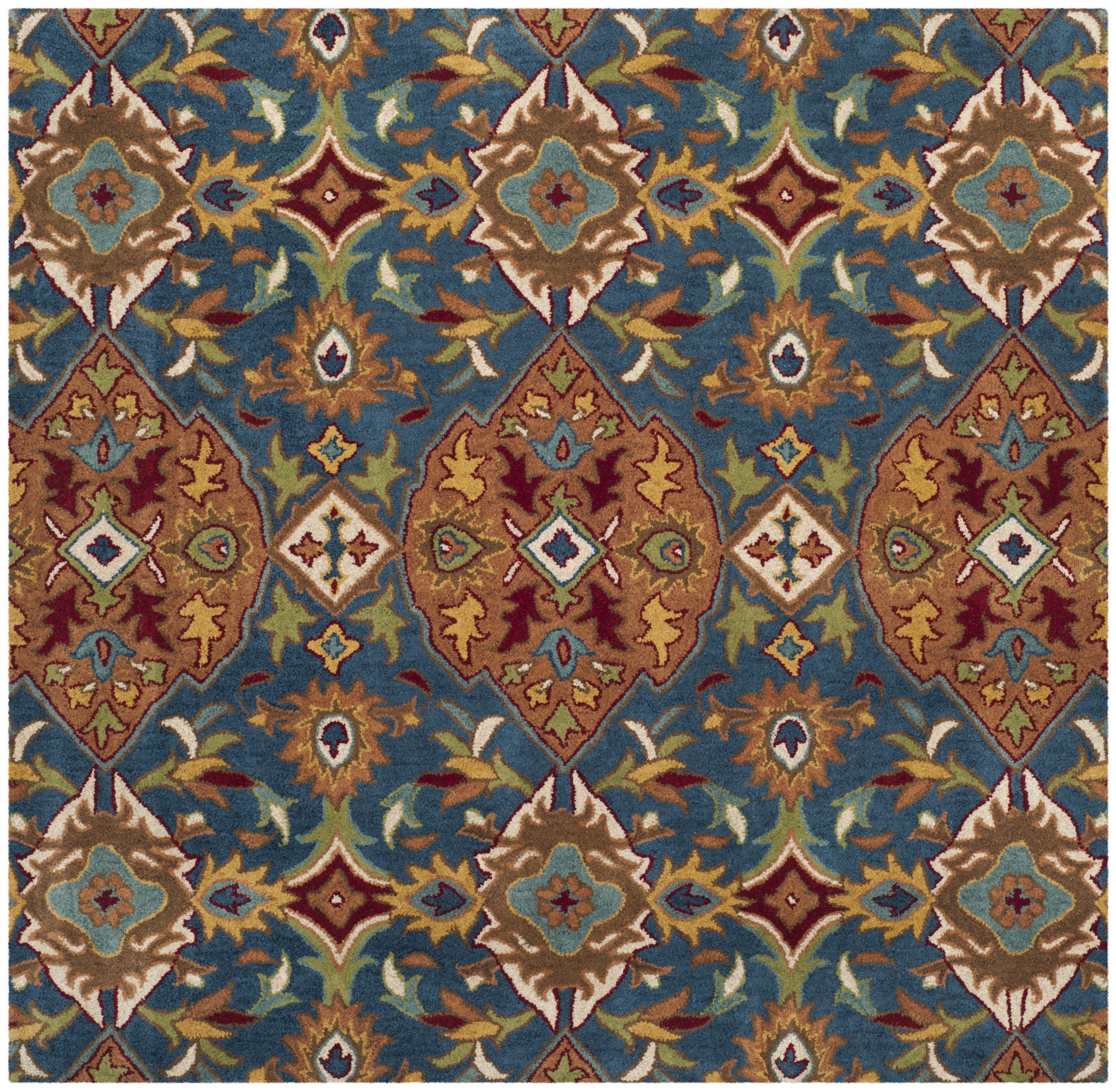 Safavieh HG653A-6SQ Heritage Rampur 6 x 6 (ft) Tufted Wool Camel/Blue Square Indoor Floral/Botanical Oriental Area rug