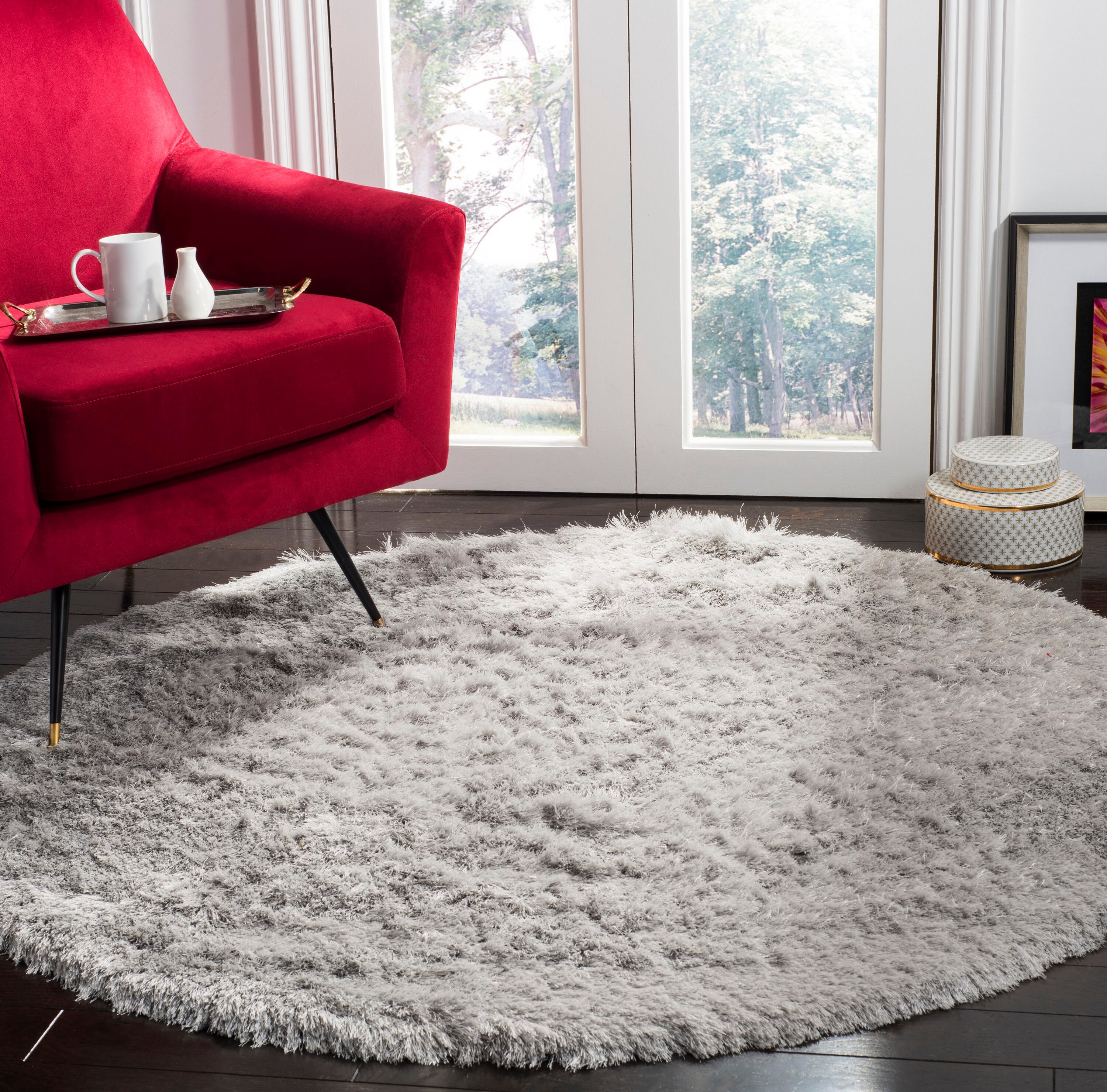 Safavieh SG511-1003-5R Paris Shag 5 x 5 (ft) Tufted Polyester Sage Round Indoor Solid Area rug
