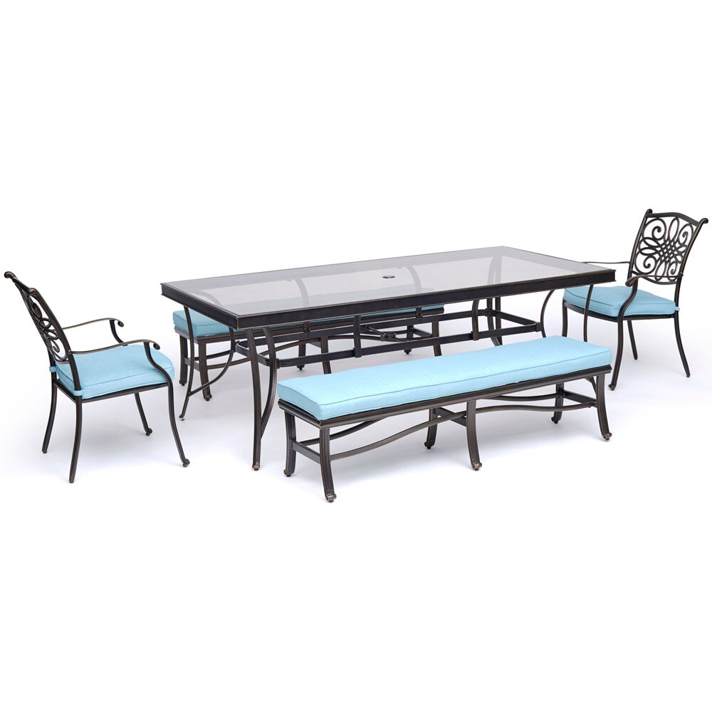 Hanover TRADDN5PCGBN-BLU Traditions 5-Piece Bronze Patio Dining Set with Blue Cushions