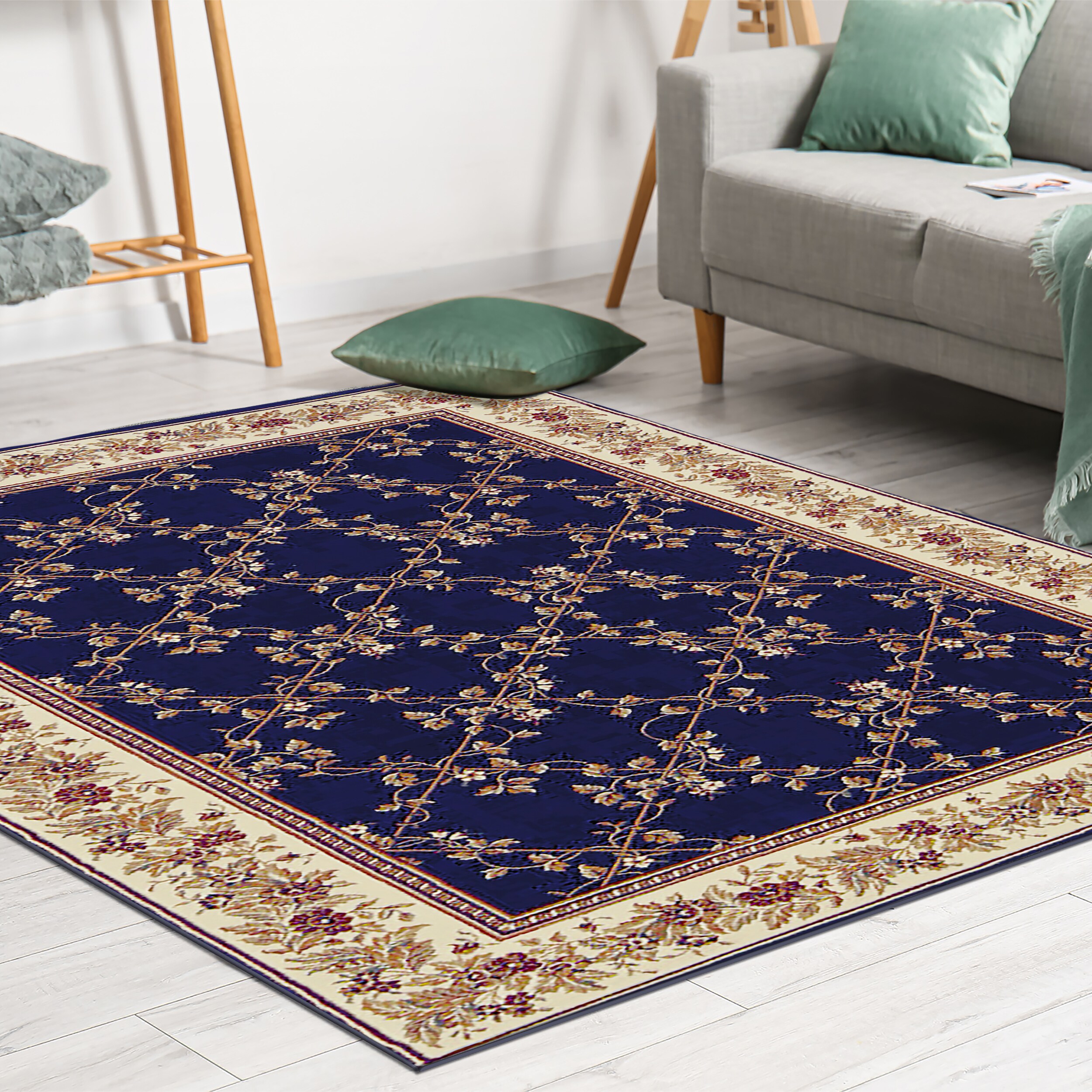 Radici USA 1427/1742/NAVY Noble 8 x 10 (ft) Polypropylene Navy Rectangular Indoor Trellis Oriental Area rug