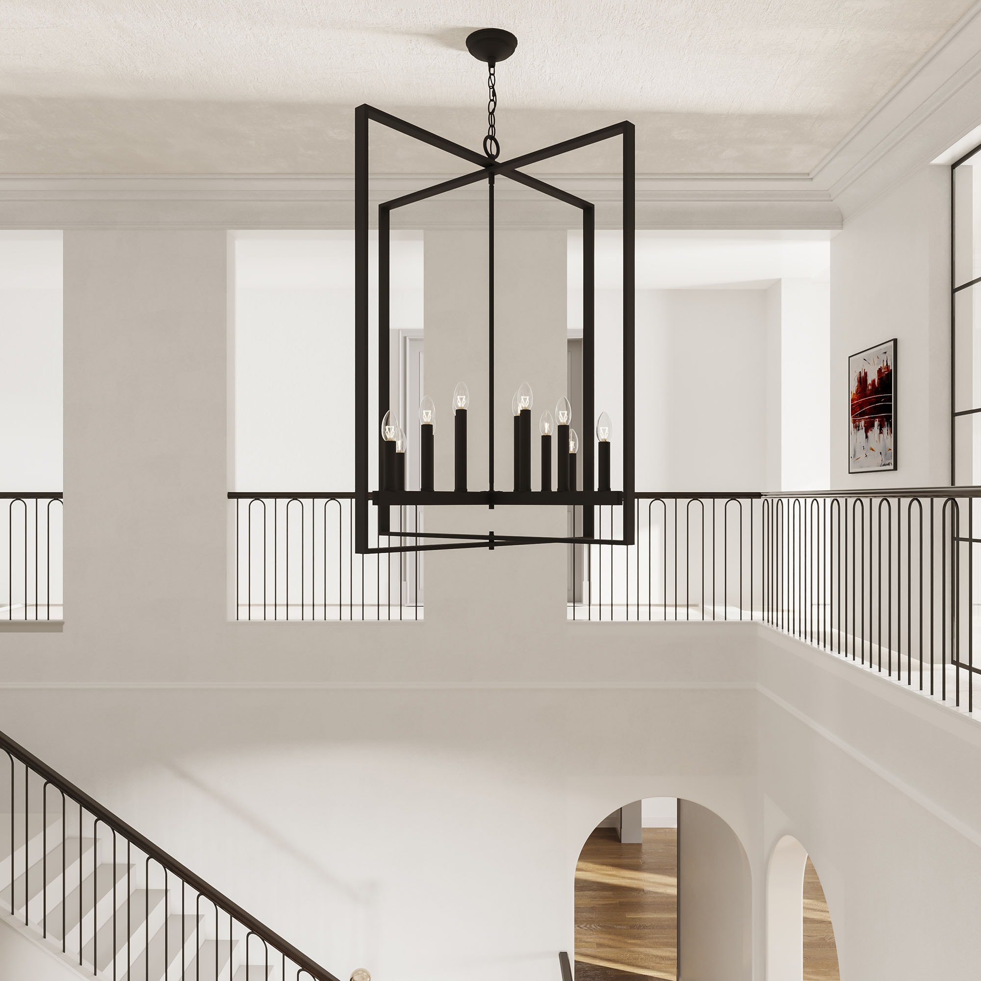 ACROMA 2712AZ Frusina 12 -Light Matte Black Farmhouse Bare bulb For Use in Bedrooms, Dining Rooms, Foyers, Kitchens, Living Rooms Chandelier