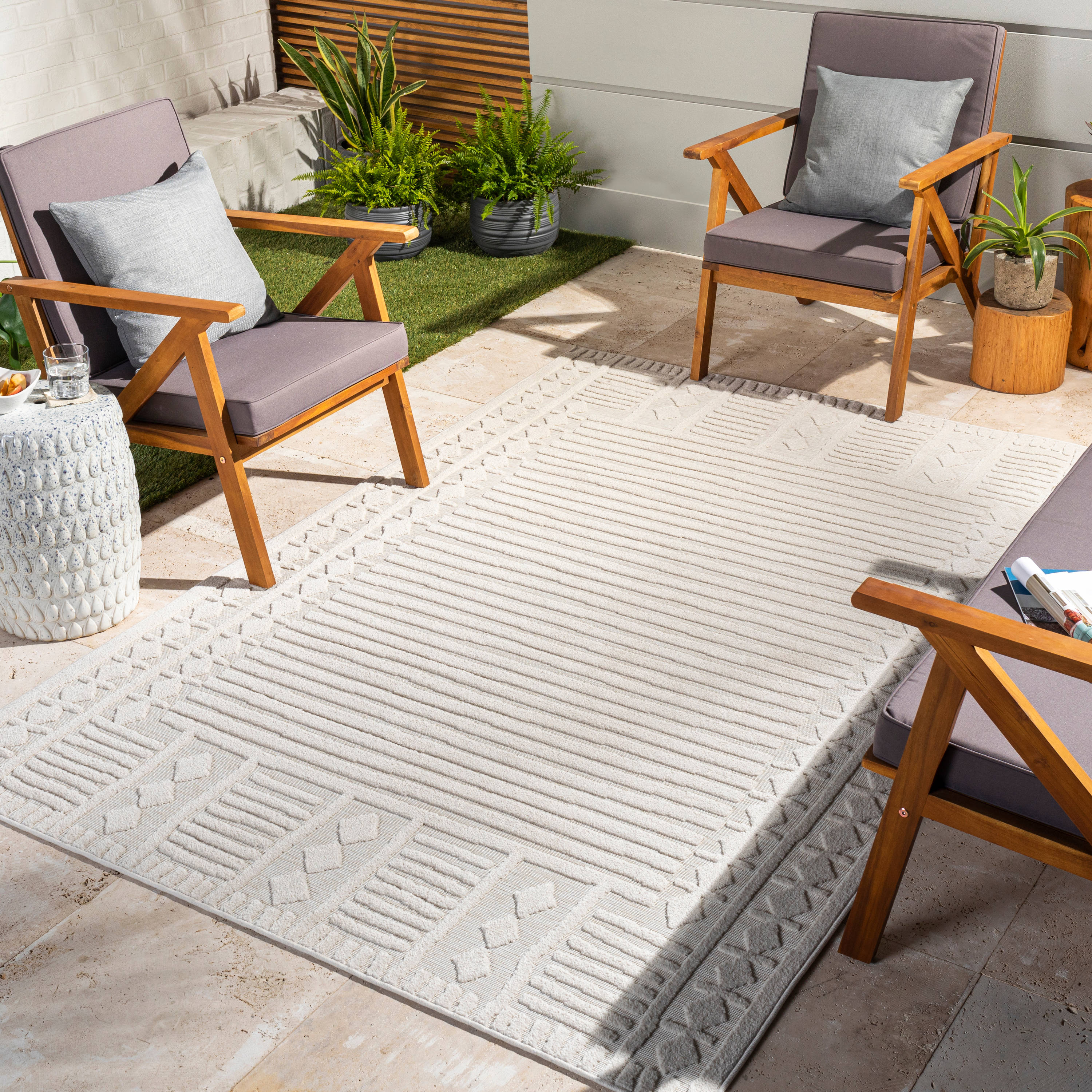 Livabliss GWC2329-679 Greenwich 7 x 9 (ft) Polypropylene Ivory Rectangular Indoor/Outdoor Tribal Global Area rug