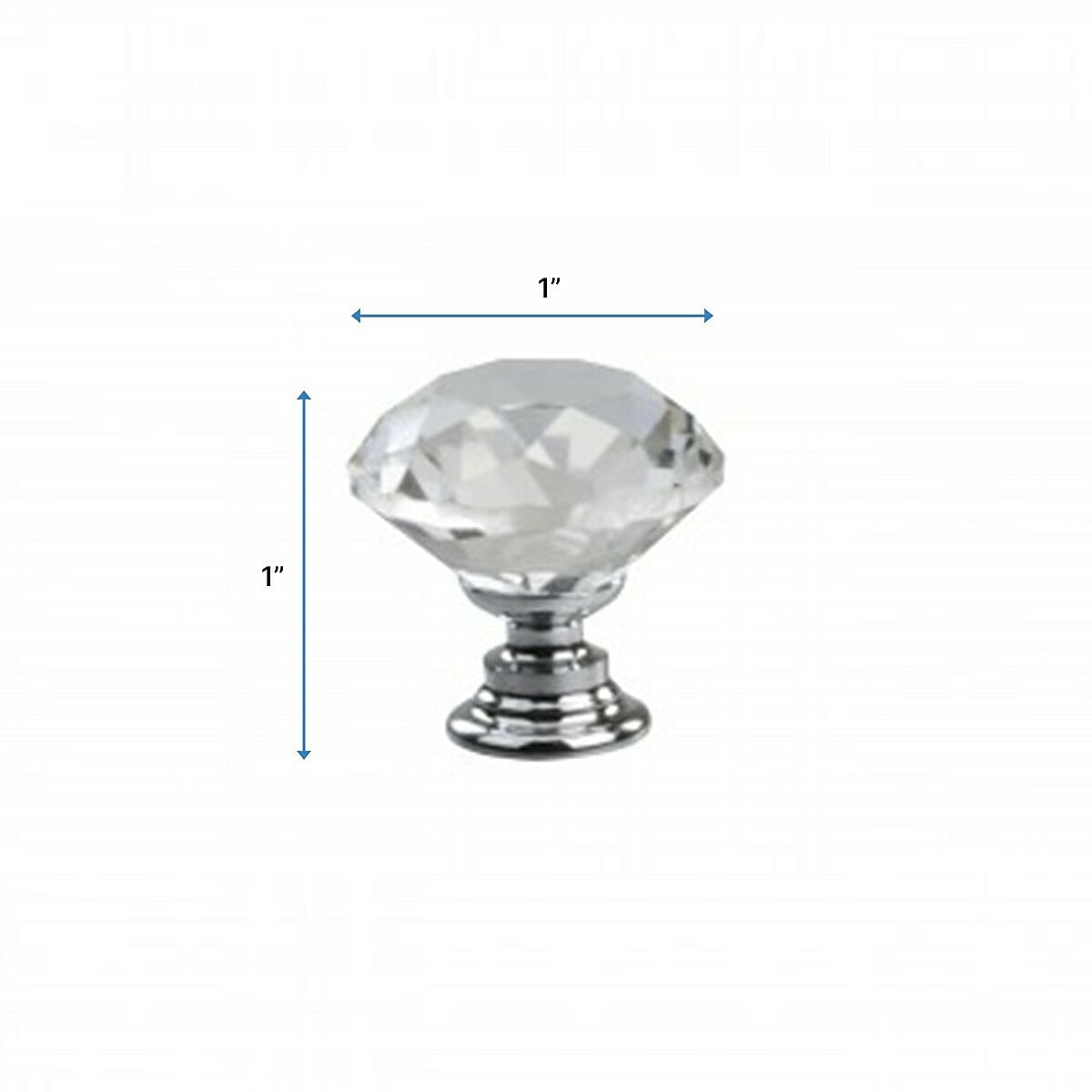 Clear Glass Diamond Cut Cabinet Knobs with Chrome Base, Set of 10
