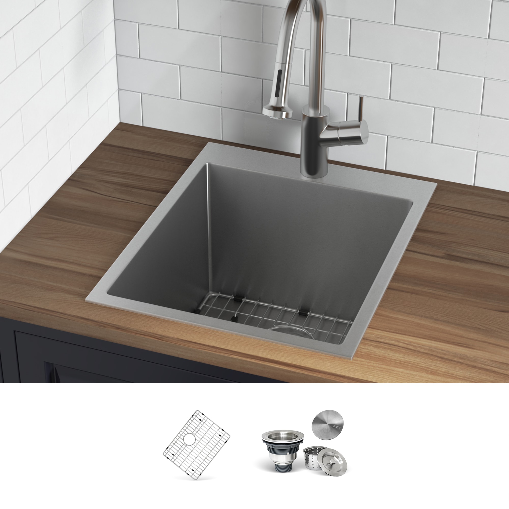Ruvati RVU6018 18-in x 22-in 1 -Basin Stainless Steel Drop-in Laundry sink with Drain