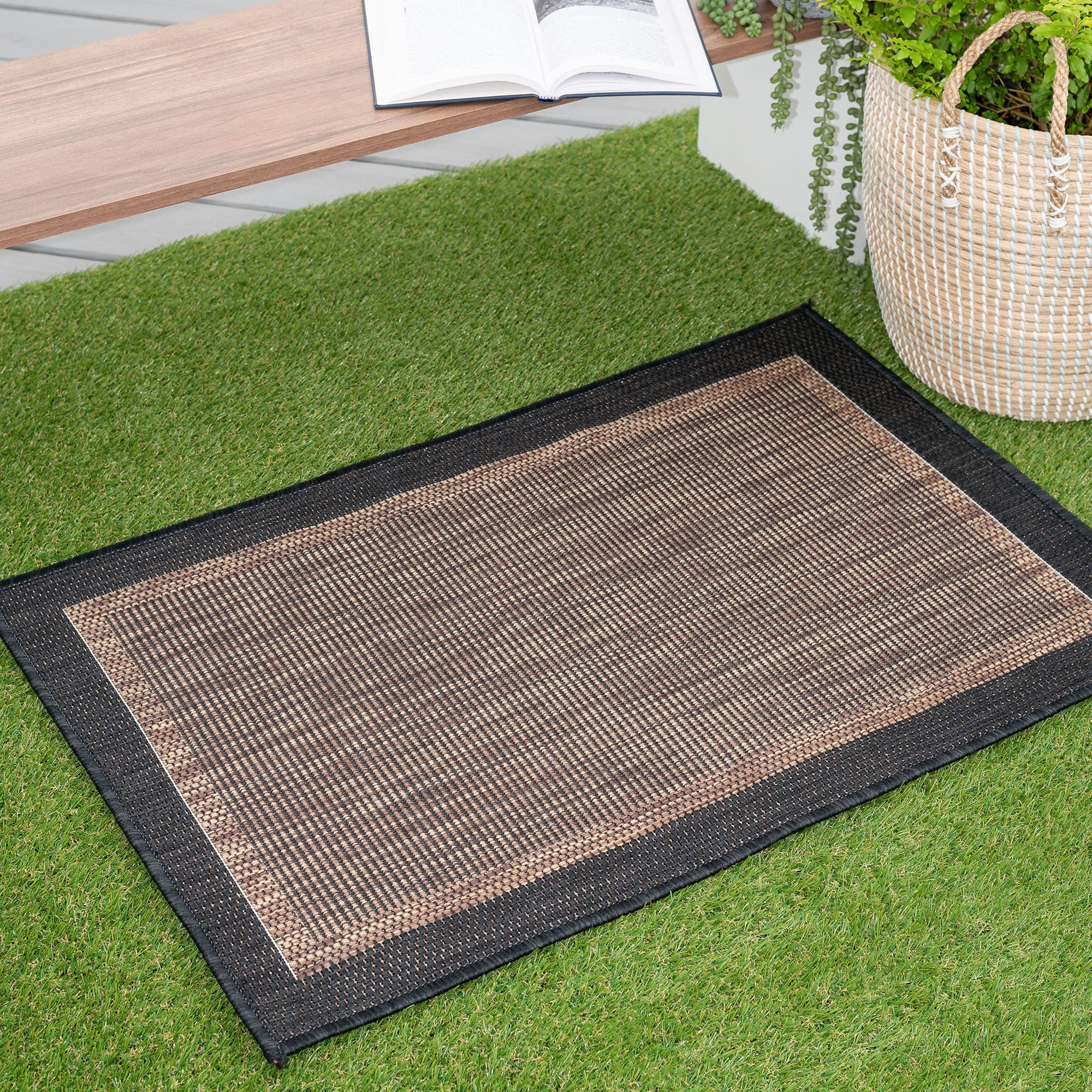 Tayse ECO1201 2X3 Eco 2 x 3 (ft) Flatweave Polypropylene Black/Gold Rectangular Indoor/Outdoor Solid Coastal Throw rug