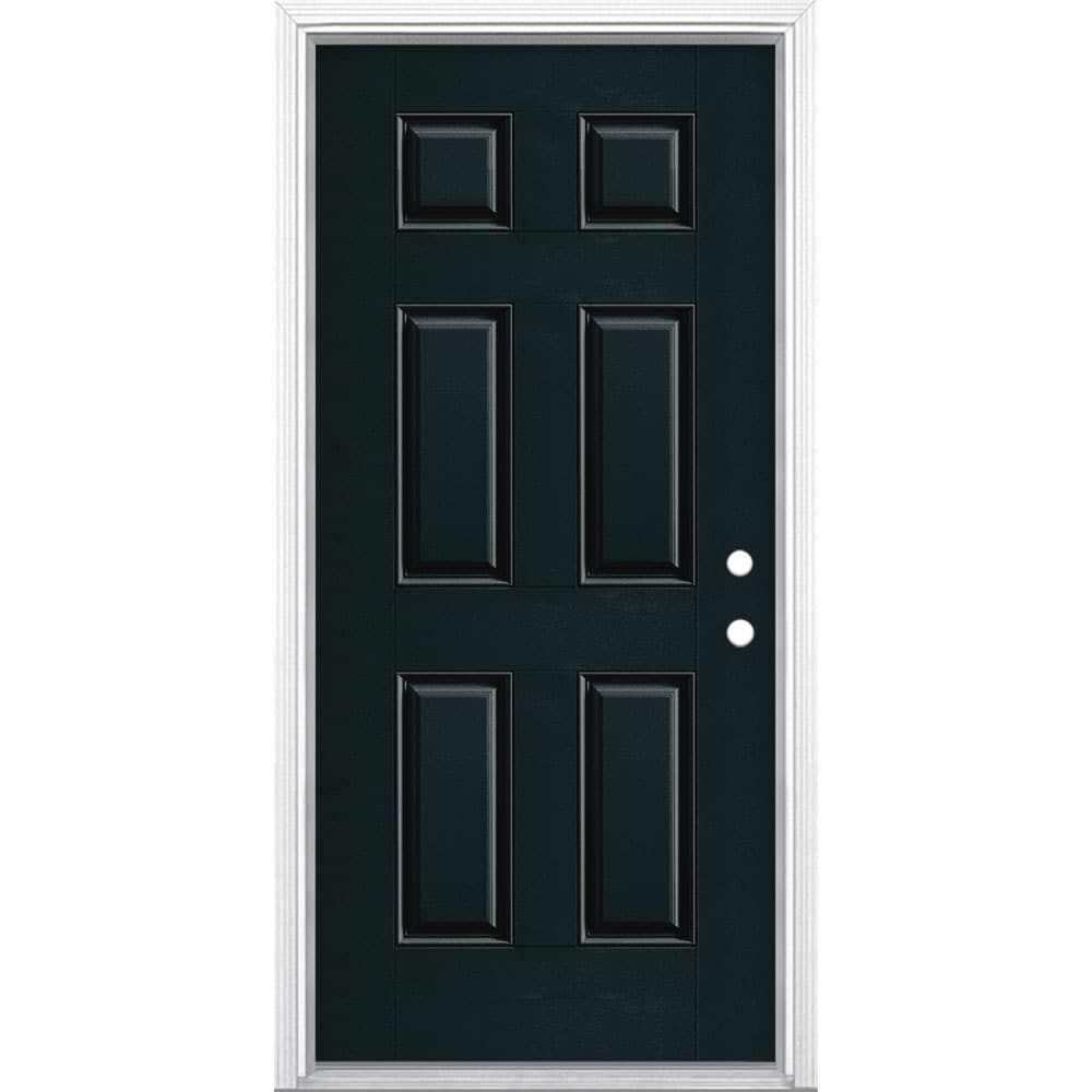 Masonite 1218359 36-in x 80-in x 4-9/16-in Fiberglass No glass Left-hand inswing Eclipse Painted Prehung Front Door with Brickmould Insulating core