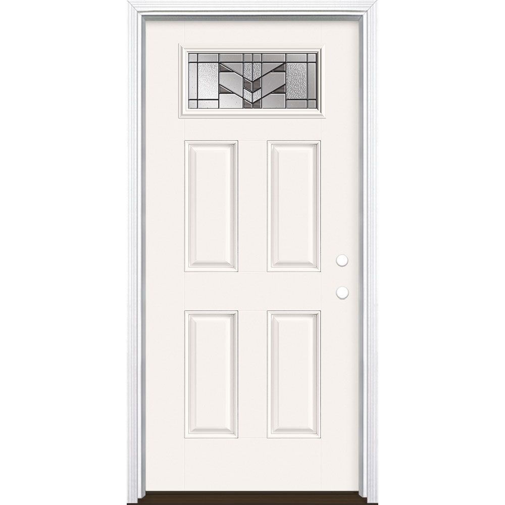 Masonite 3420473 Frontier 36-in x 80-in x 4-9/16-in Fiberglass 1/4 lite Left-hand inswing Arctic White Painted Prehung Front Door with Brickmould Insulating core