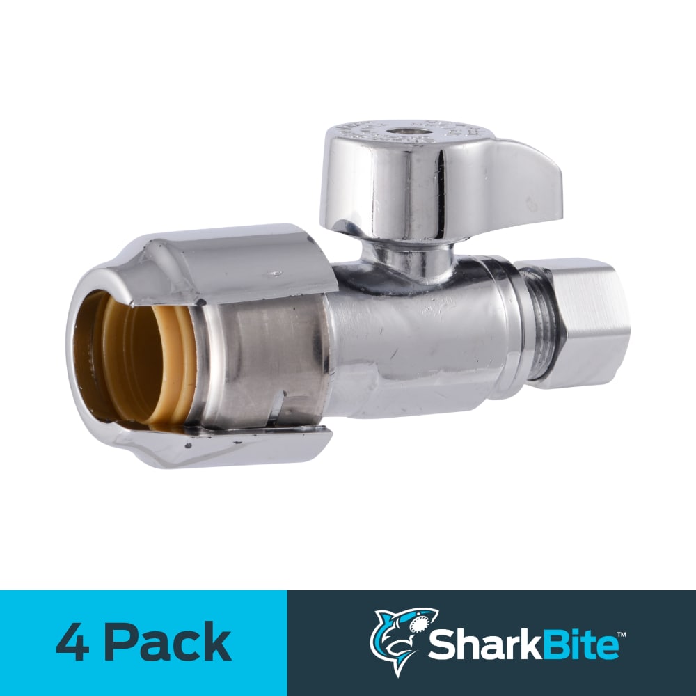 SharkBite 1/2-in Push-to-connect x 3/8-in Compression Brass Quarter turn Stop Straight valve 4 -Pack #UR23037ZC4