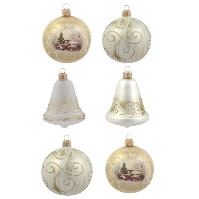 Gold Flower Detail Set Of 5 Christmas Glass Baubles By Festive