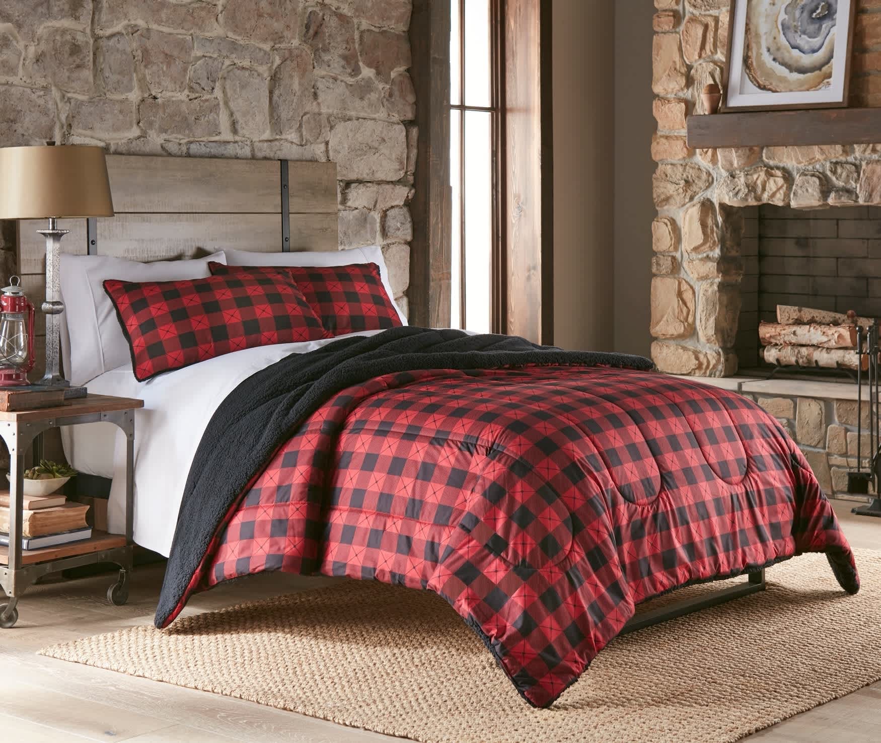 BrylaneHome 718498958108 Reversible Micro Flannel Sherpa 3 Piece Comforter Set