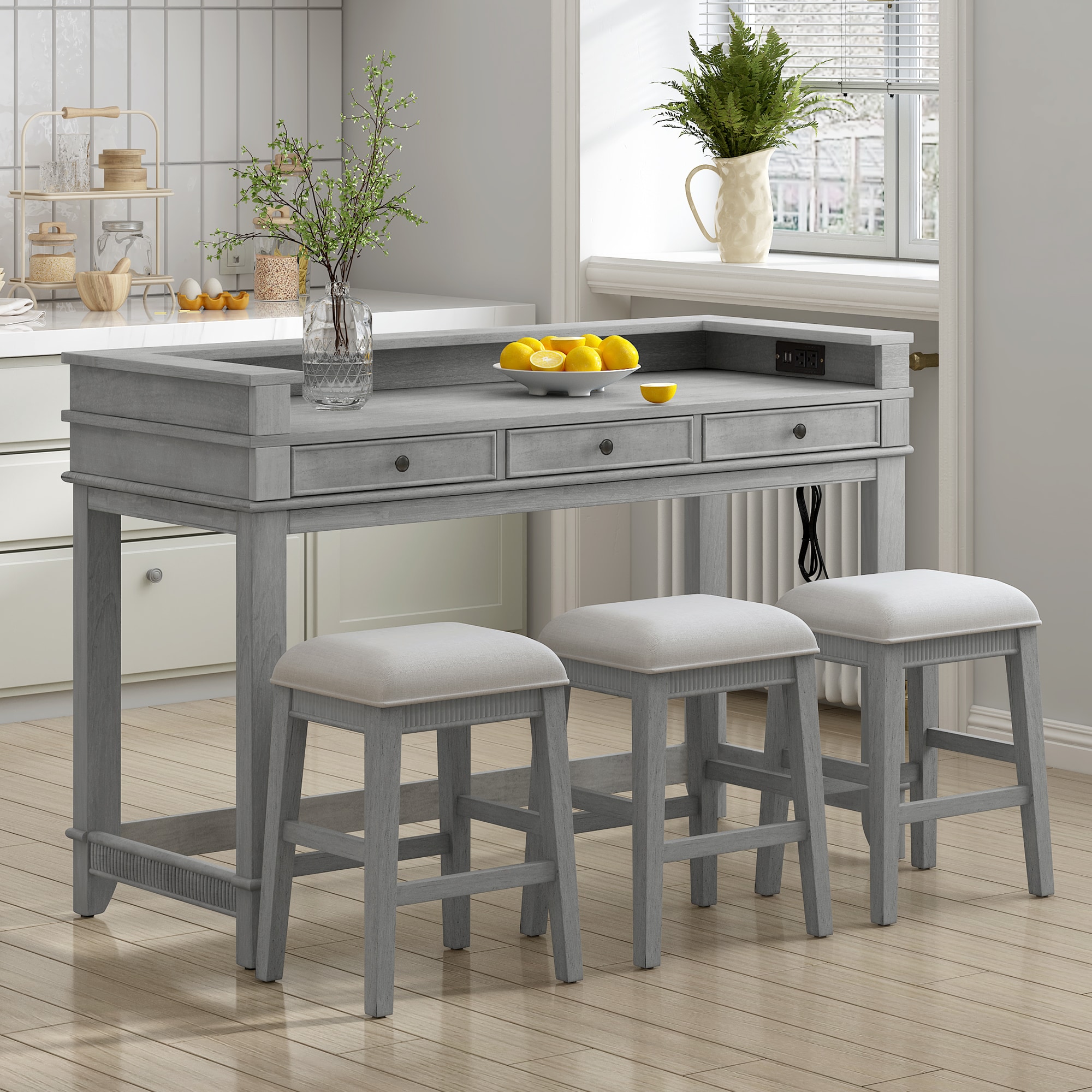 Qualler FSUTTM097E Gray Contemporary/Modern Dining Room Set with Rectangular Table ( Seats 3 )