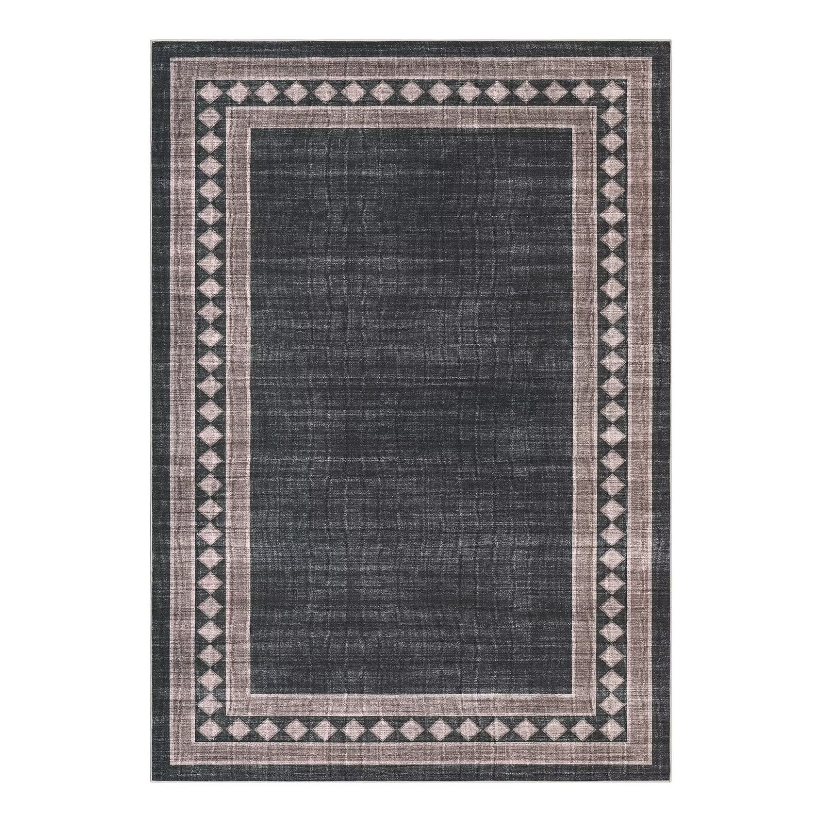 WhizMax SUNNY-PHK-33PFT73J 2 x 6 ft Polyester Black Brown Rectangular Laundry Hallway Entryway Bathroom Kitchen Geometric Bordered Print Machine Washable Runner Rug