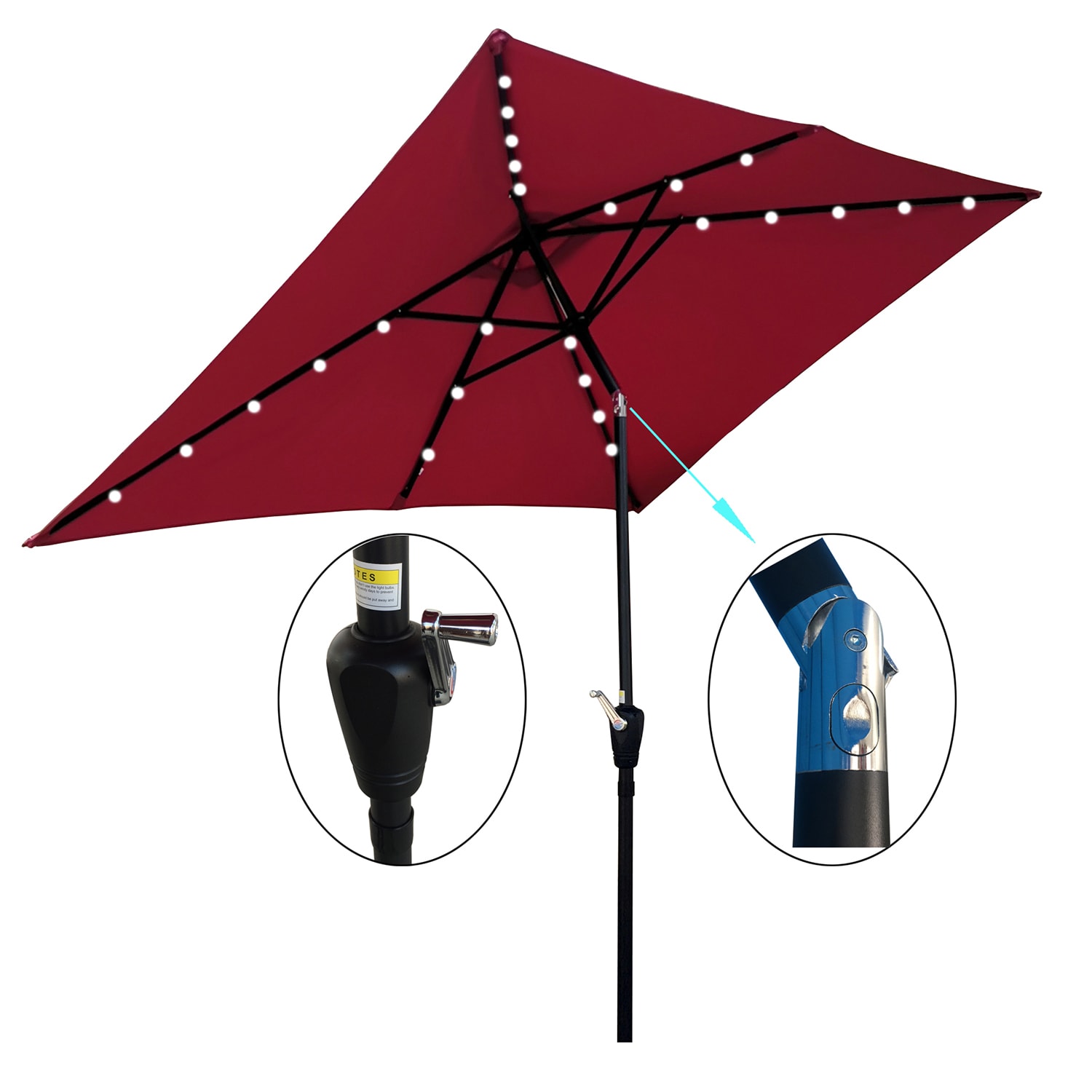 SINOFURN SYA810001BD 6.5-ft Steel Red Garden Patio Umbrella with Lights