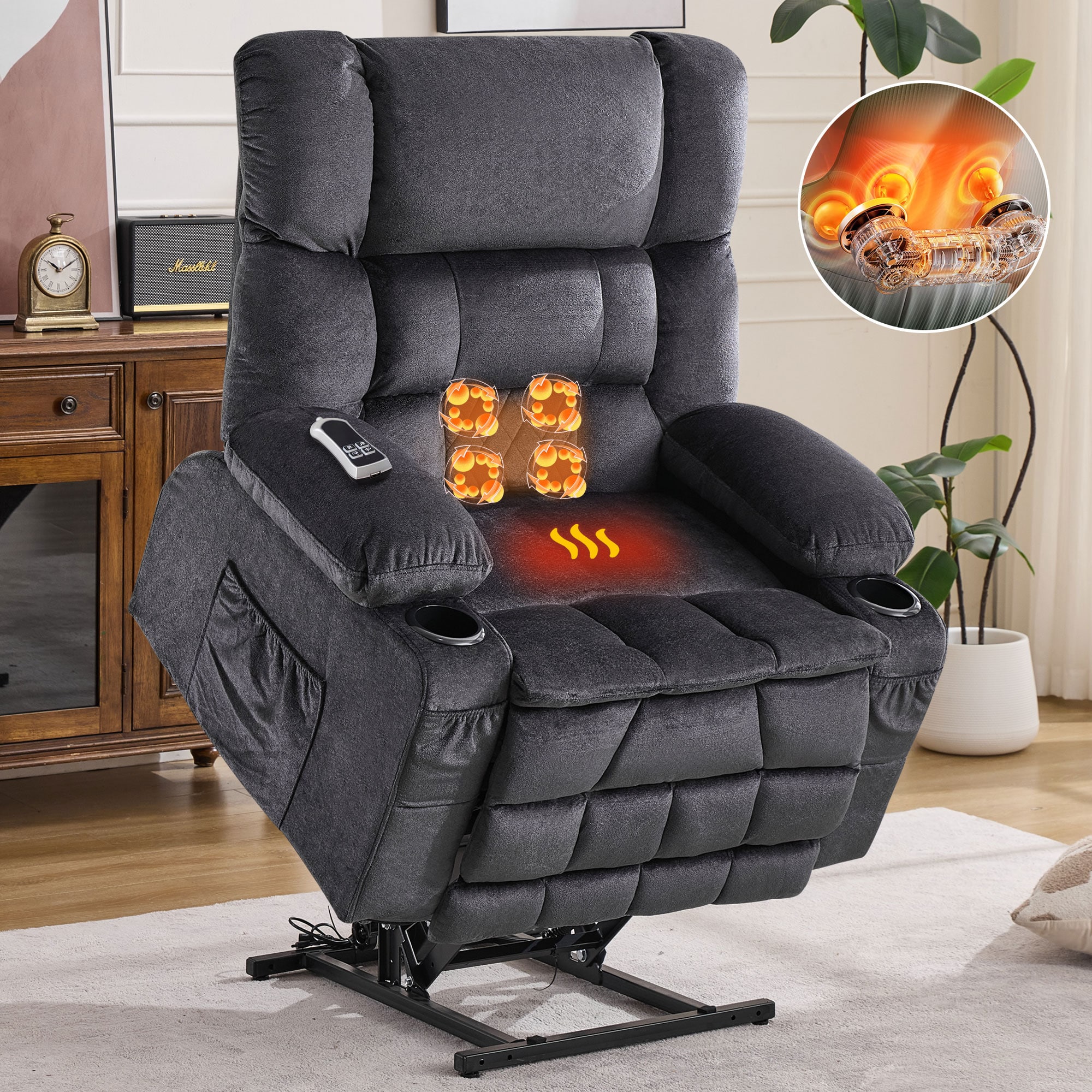 LUCKY ONE MO-VB00011 Gray Linen Upholstered Powered Reclining Zero Gravity Massage chair with Lift Assistance