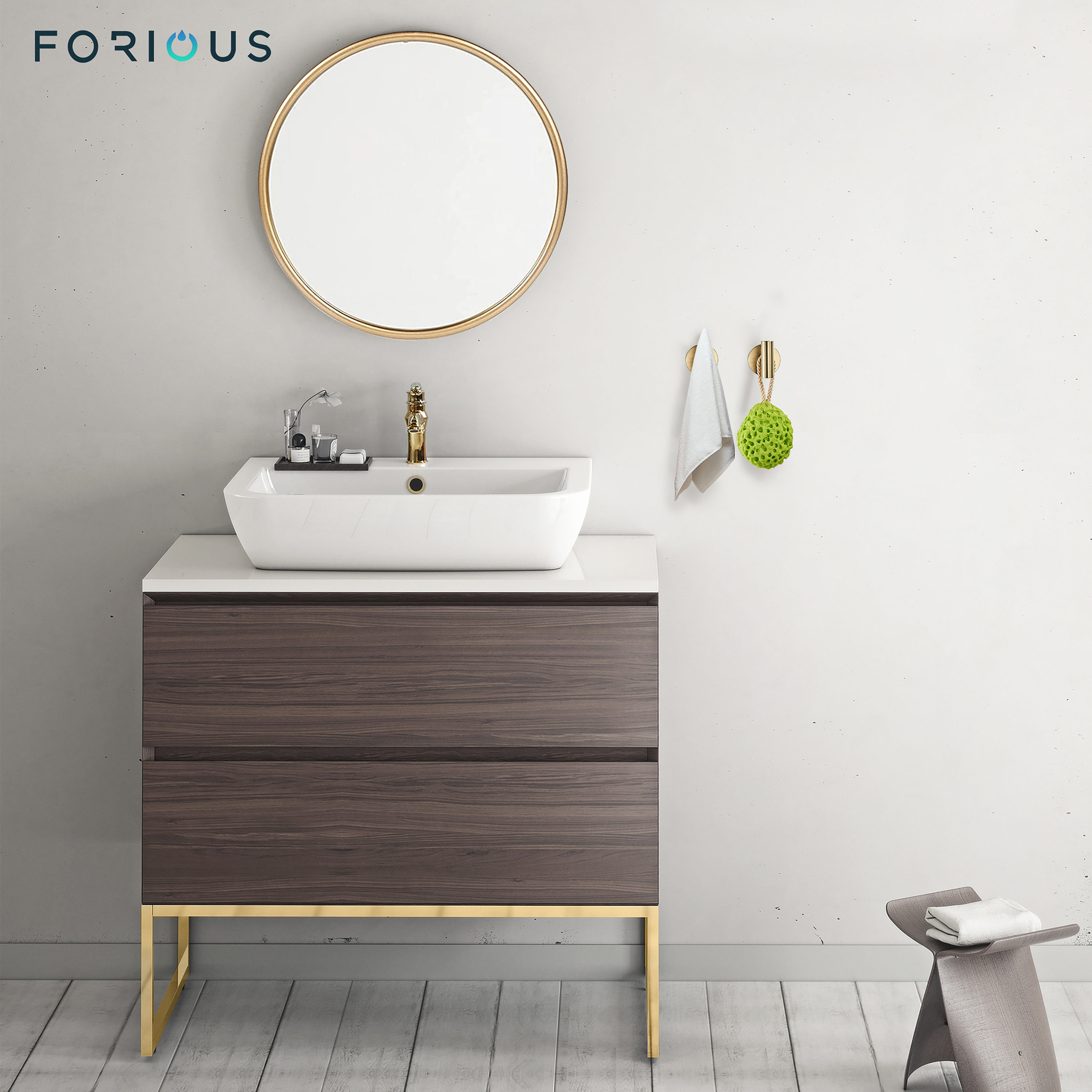 FORIOUS Brushed Gold Double-Hook Wall Mount Towel Hook in the