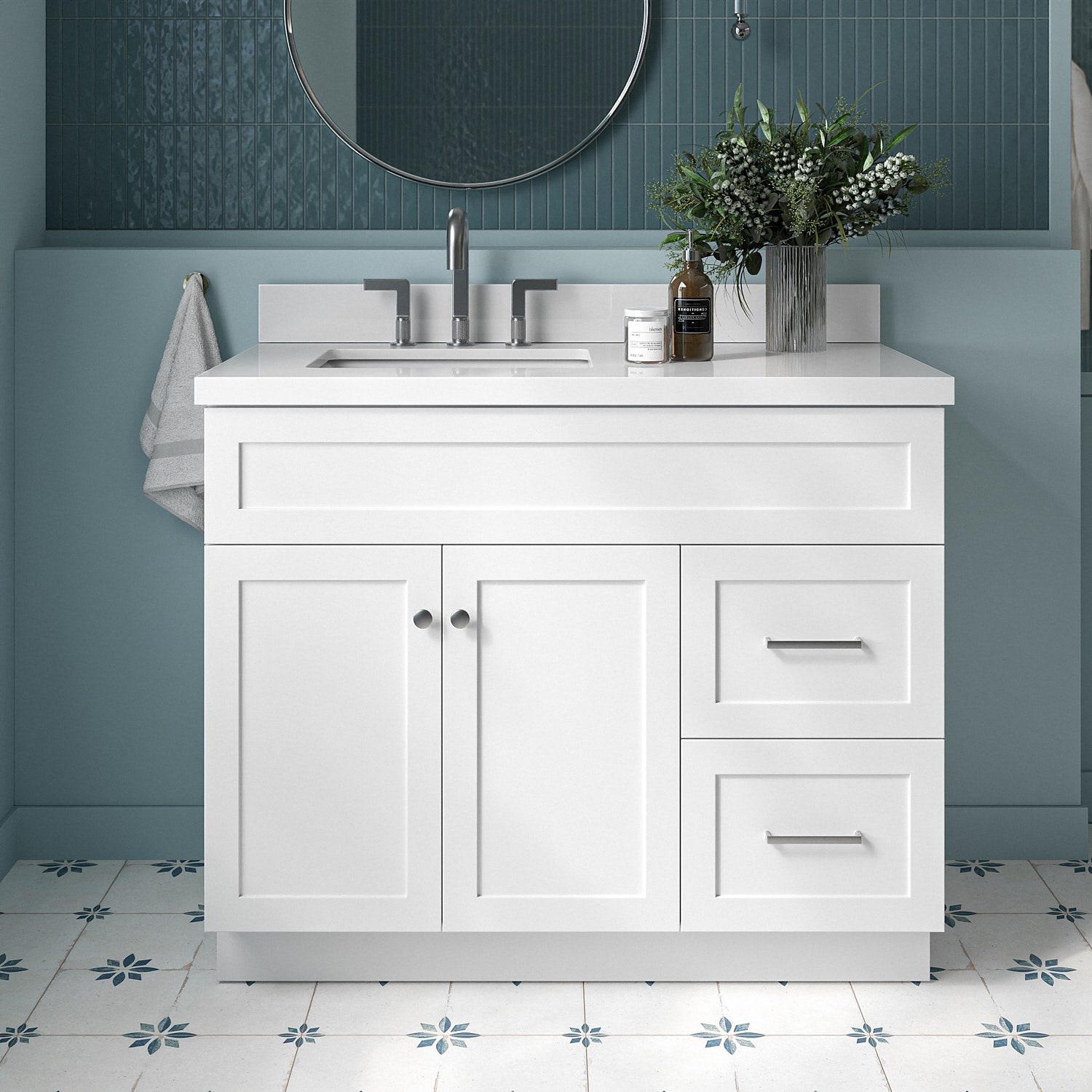 ARIEL F043SLWQRVOWHT Hamlet 43-in White Undermount Single sink Bathroom Vanity with Pure White Quartz Quartz Top