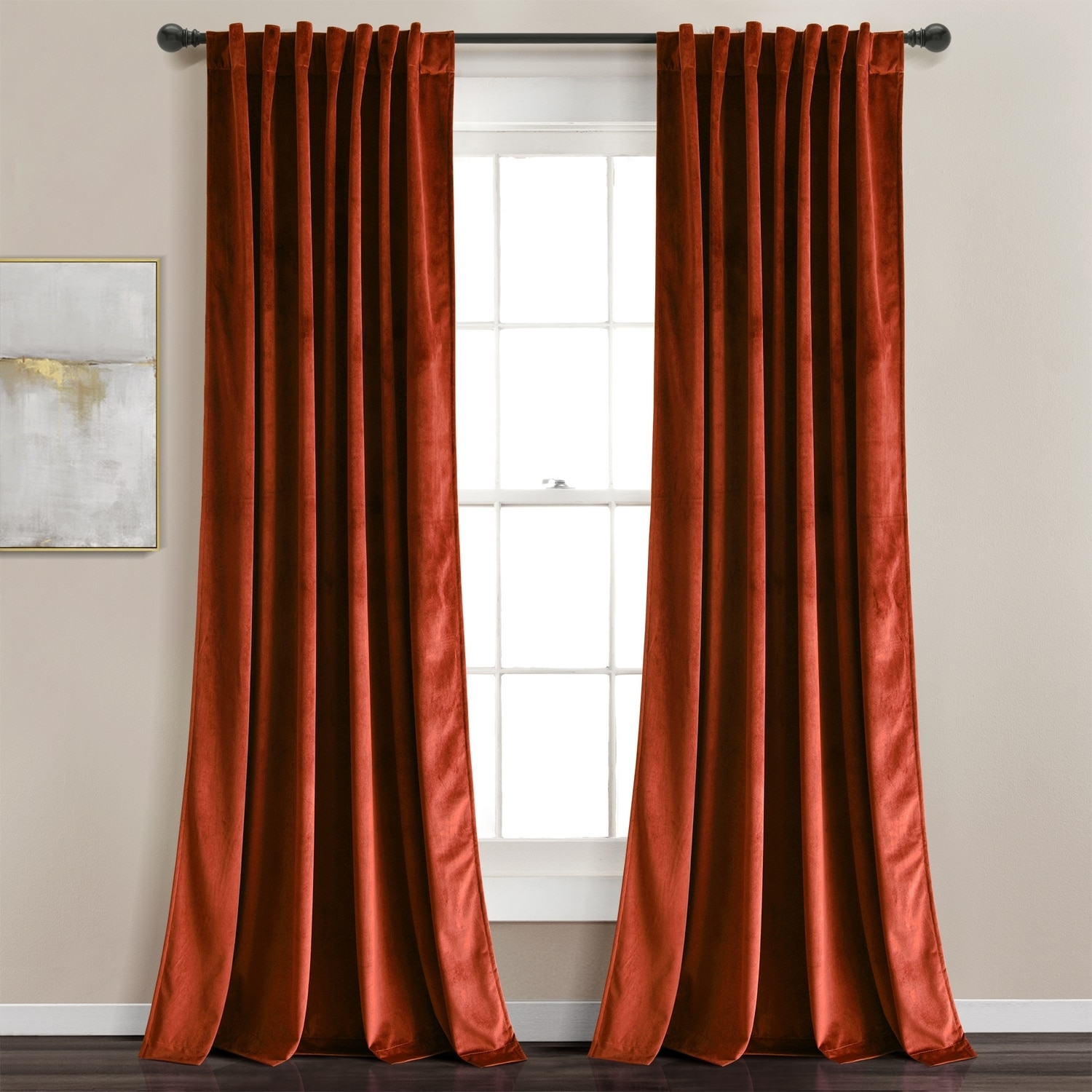 Lush Decor 21T012097 84-in Rust Light filtering Back tab/Pinch pleat/Rod pocket Curtain panel pair