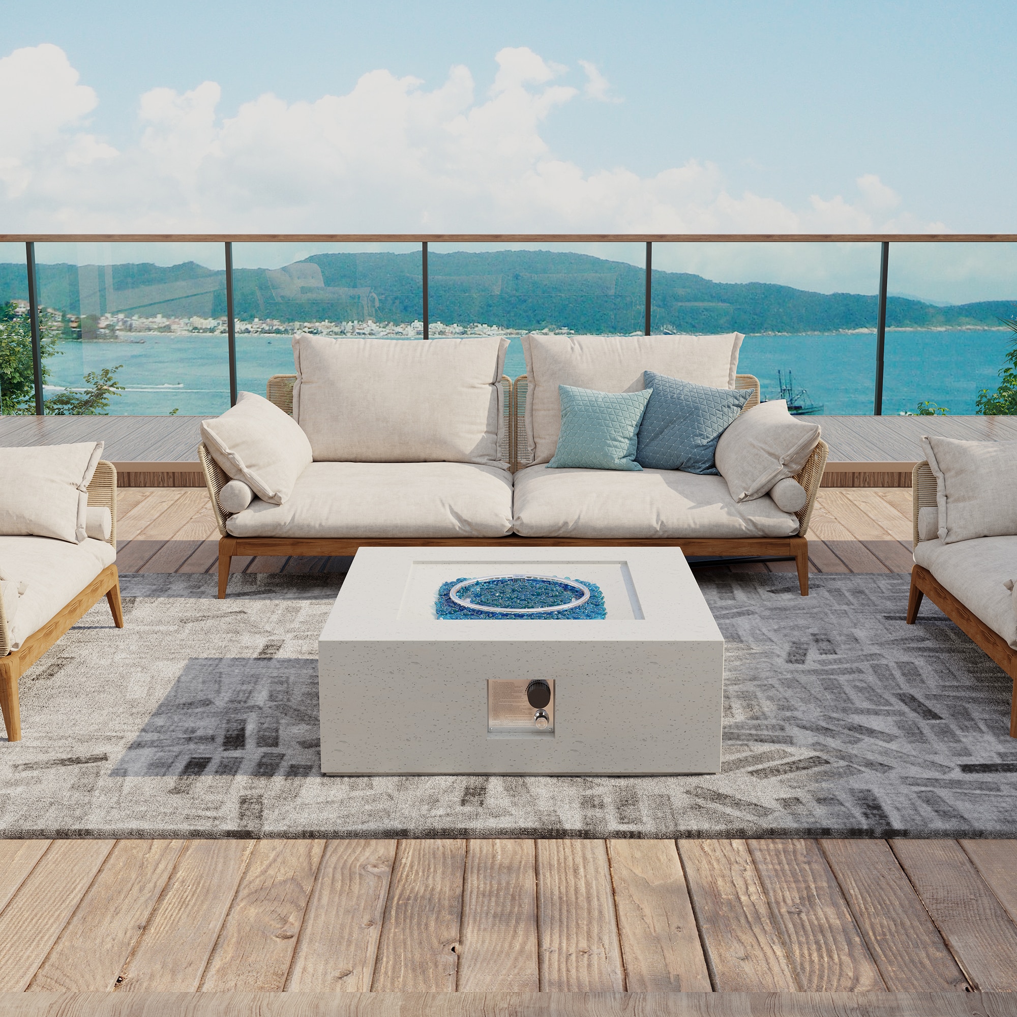 Patio Watcher BT-GS42C-OW-RGS 35-in W Terrazzo Off-white Concrete Square Liquid propane Fire pit