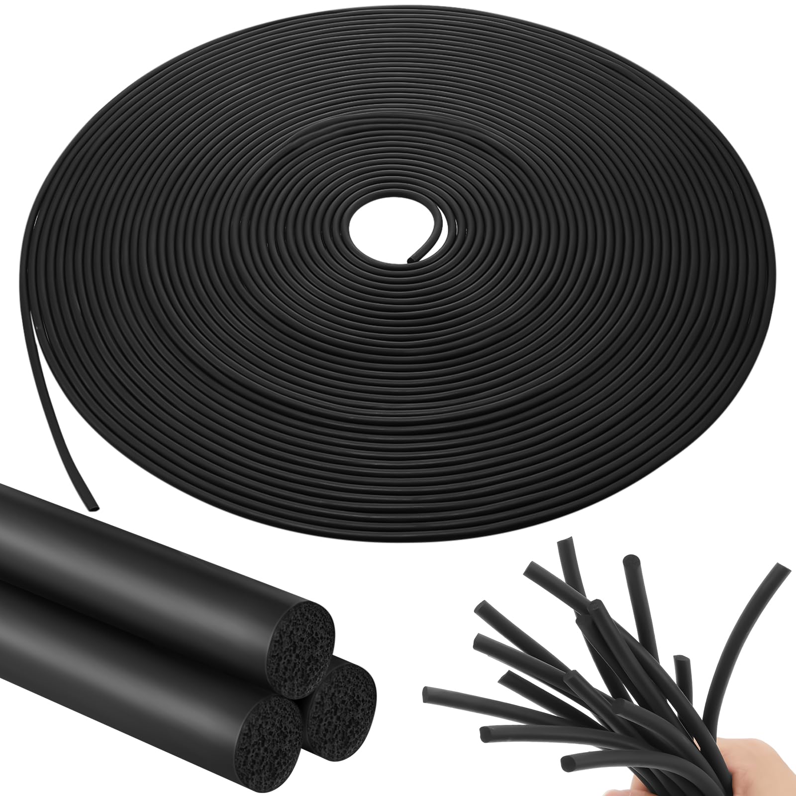 LAIFUCAM  Backer Rod Foam Rubber Caulk Filler Black One Half Inch by One Hundred Feet Expansion Joint Seal Strip for Gaps and Cracks