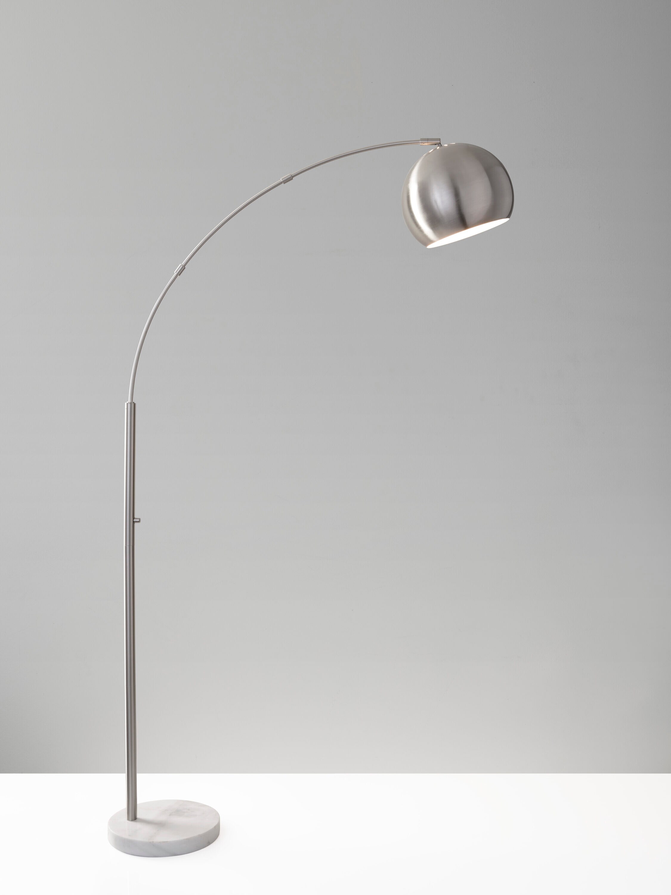Astoria 78'' Brushed Steel Arc Floor Lamp with White Marble Base