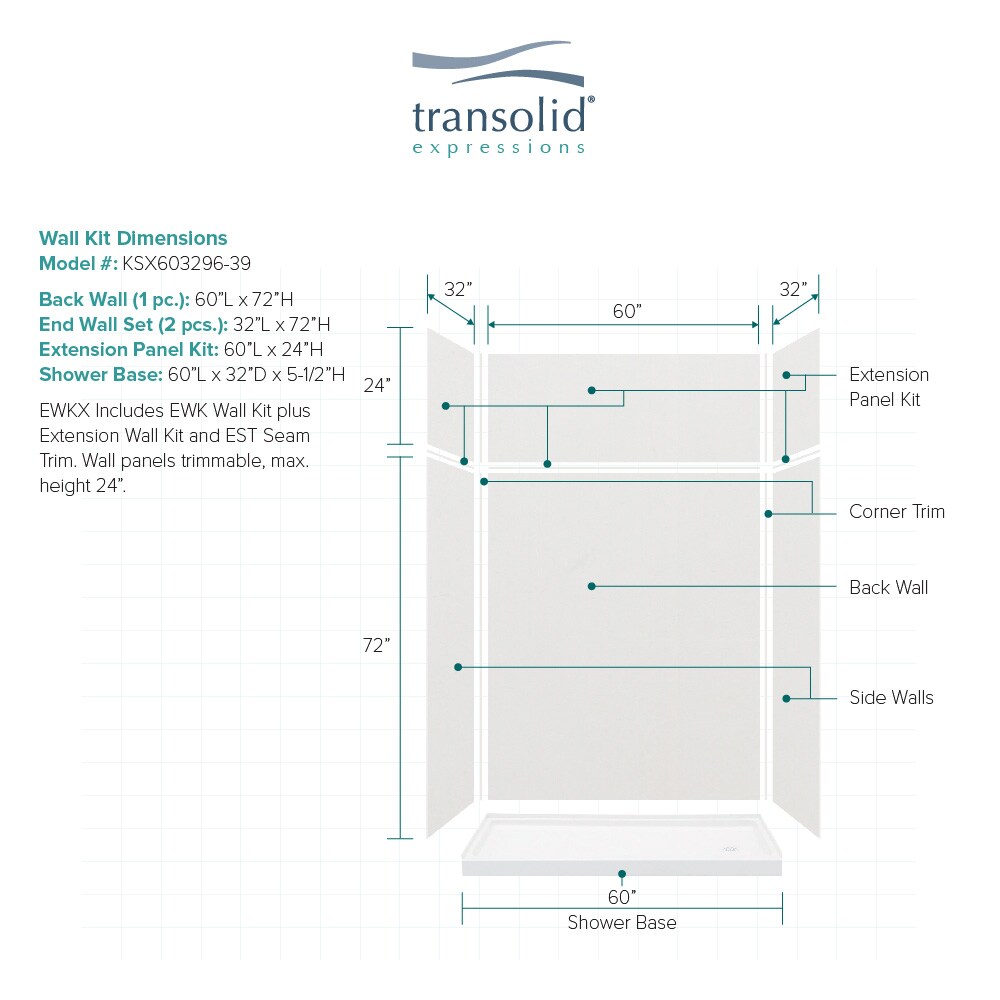 Transolid KSX603296-39 Alcove-Shower-Kit - View #2