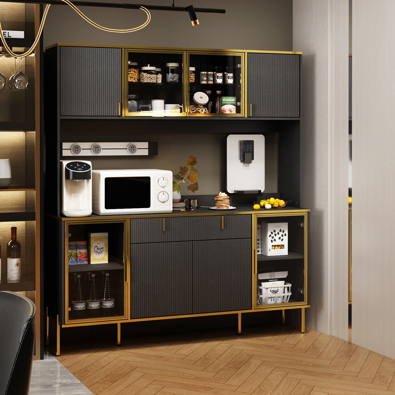 FUFU&GAGA Contemporary/Modern Black Pantry with Wine Storage in the ...