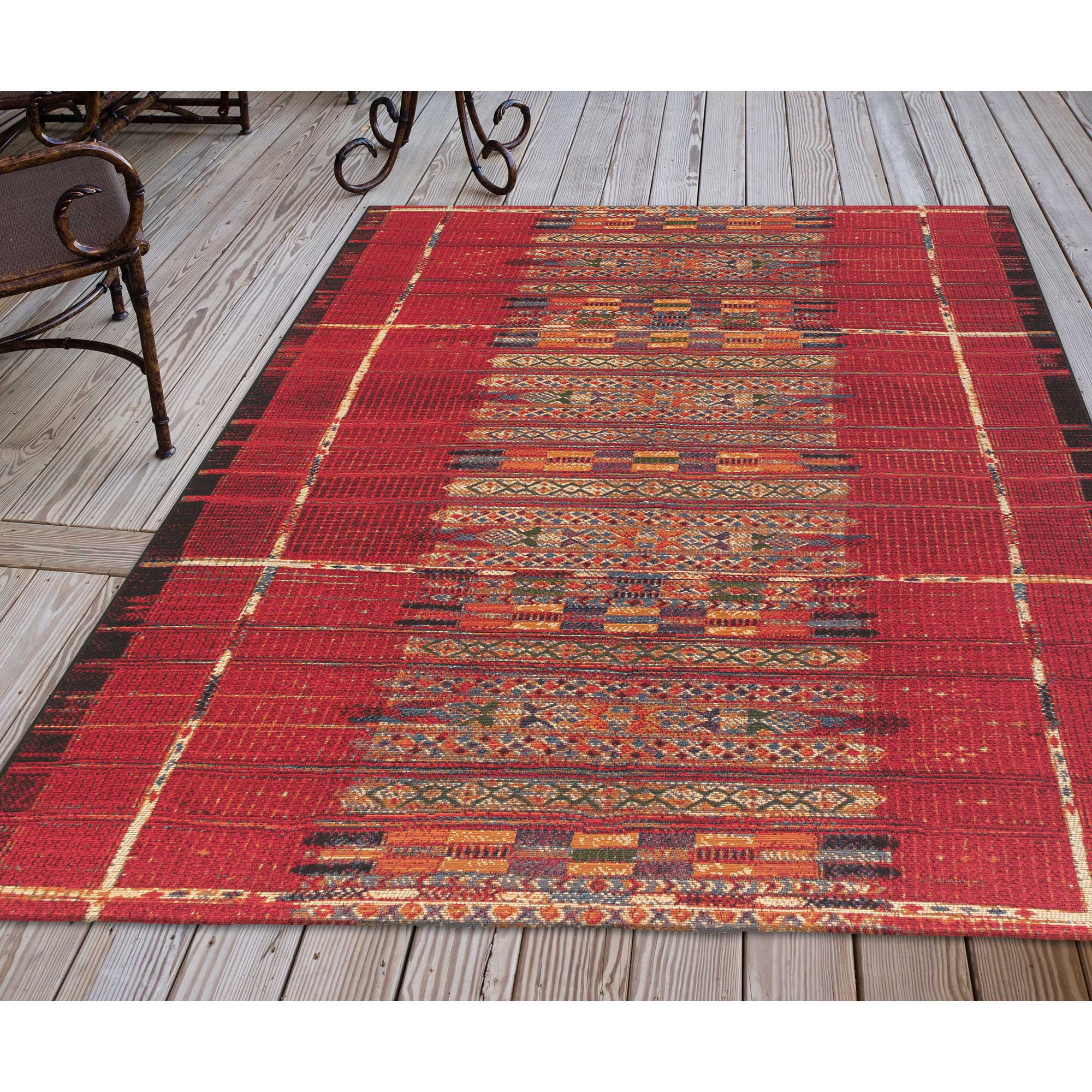 Liora Manne MNA91805724 Marina 9 x 12 (ft) Polypropylene Red Rectangular Indoor/Outdoor Stripe Bohemian/Eclectic Area rug