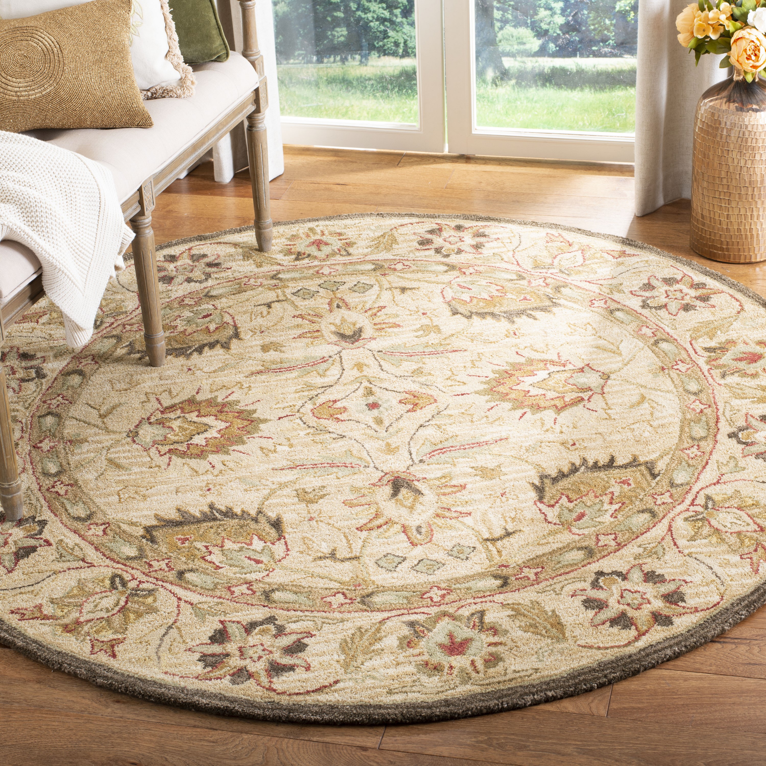 Safavieh AN512A-8R Anatolia Rumi 8 x 8 (ft) Tufted Wool Beige/Beige Round Indoor Floral/Botanical Vintage Area rug