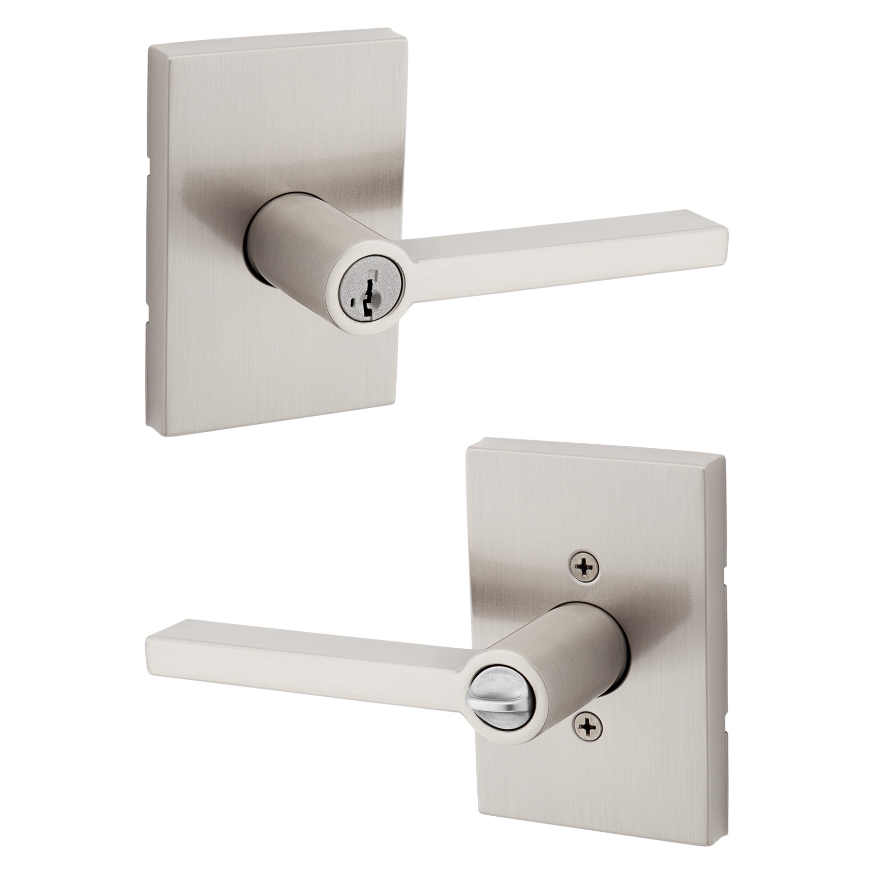 Kwikset Signature Series 97402-923 Halifax Rectangle Satin Nickel Exterior Keyed Entry Door Handle with SmartKey