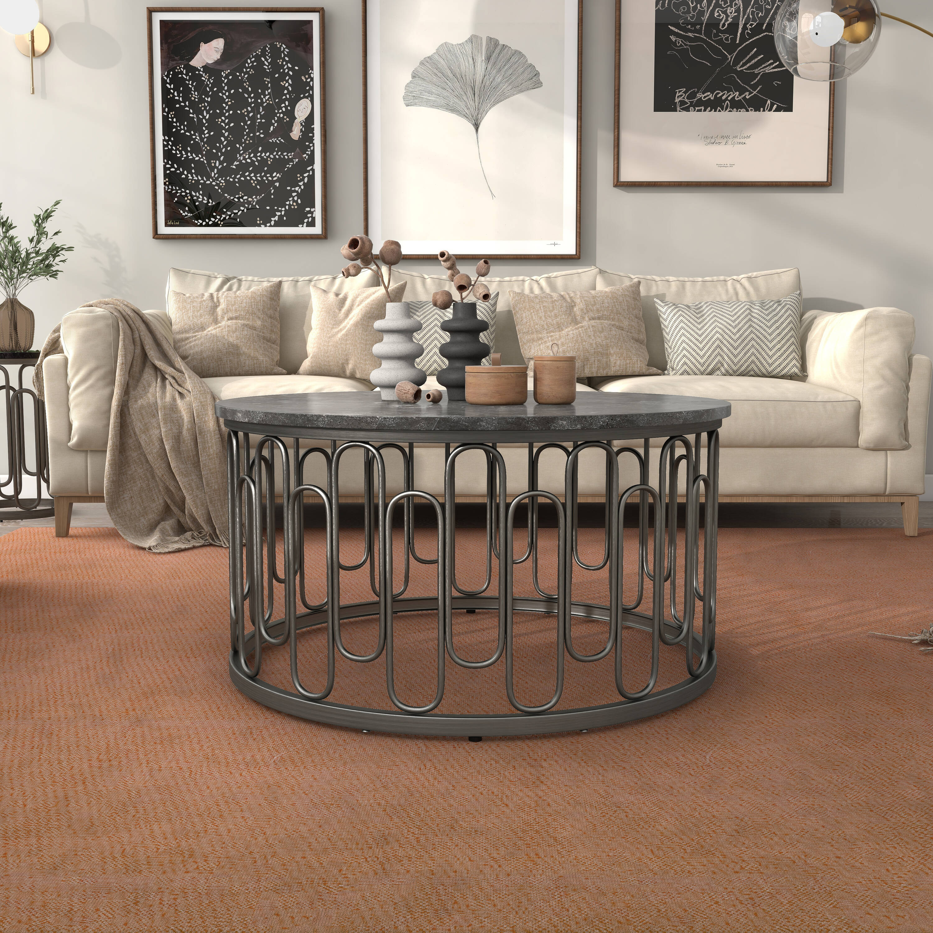 Furniture of America 005L-4001C Farley Black Stone Industrial Coffee Table