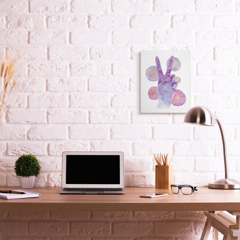 Purple Watercolor Peace Hand Sign Canvas Wall Art