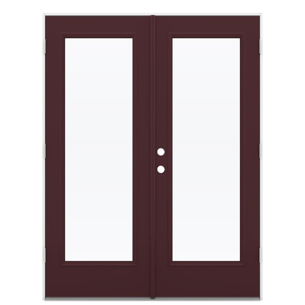 French 60-in x 80-in x 4-9/16-in Jamb Low-e Currant Steel French Left-Hand Outswing Double Patio Door in Red | - JELD-WEN LOWOLJW205900063