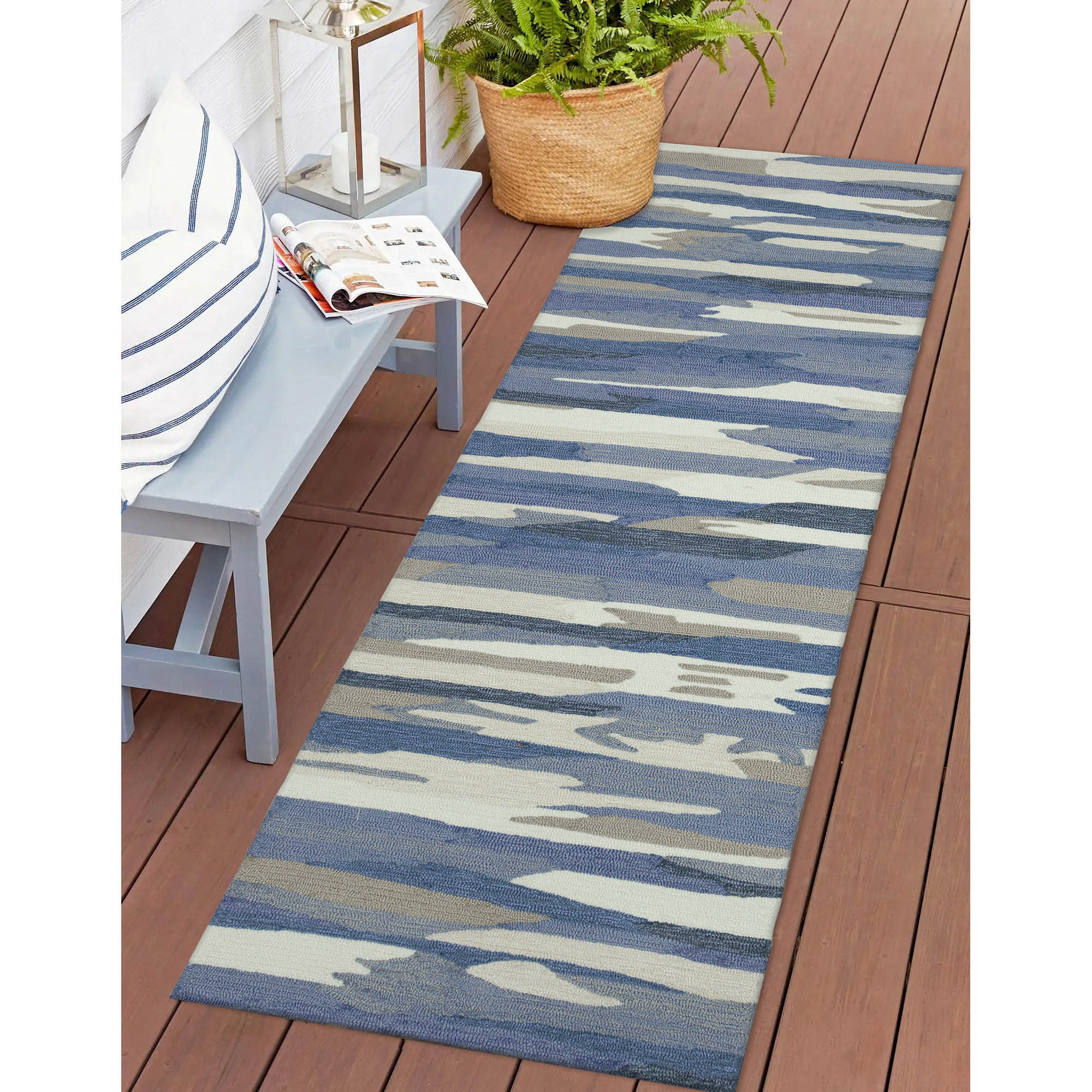 Liora Manne CAPR8172523 Capri 2 x 8 (ft) Tufted Polyester Soft Blue Rectangular Indoor/Outdoor Abstract Runner rug