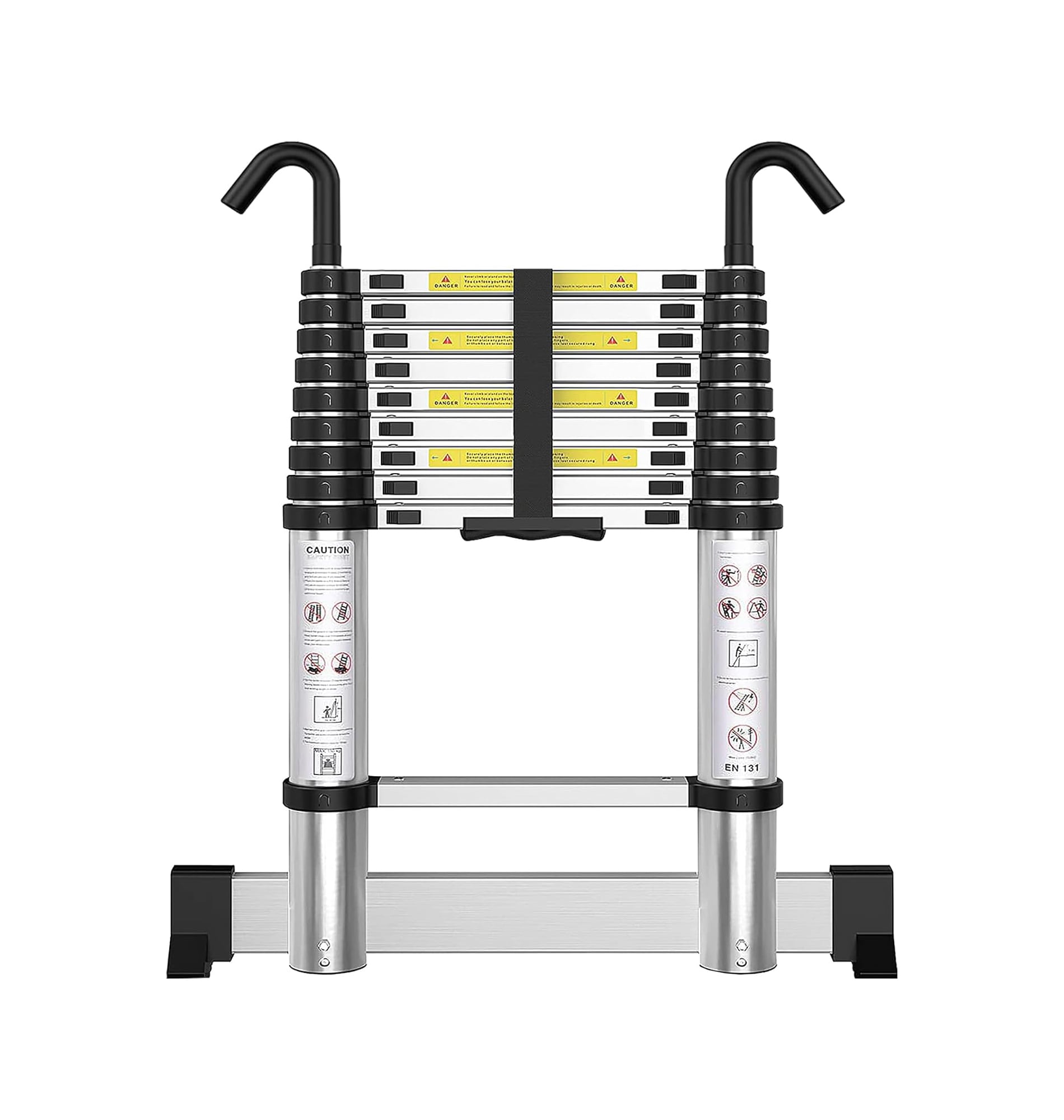 Etokfoks  Telescoping Ladder with Hooks 9 5 FT Aluminum Telescopic Ladder with Stabilizer Retractable Extension Ladders for Home Loft Roof RV